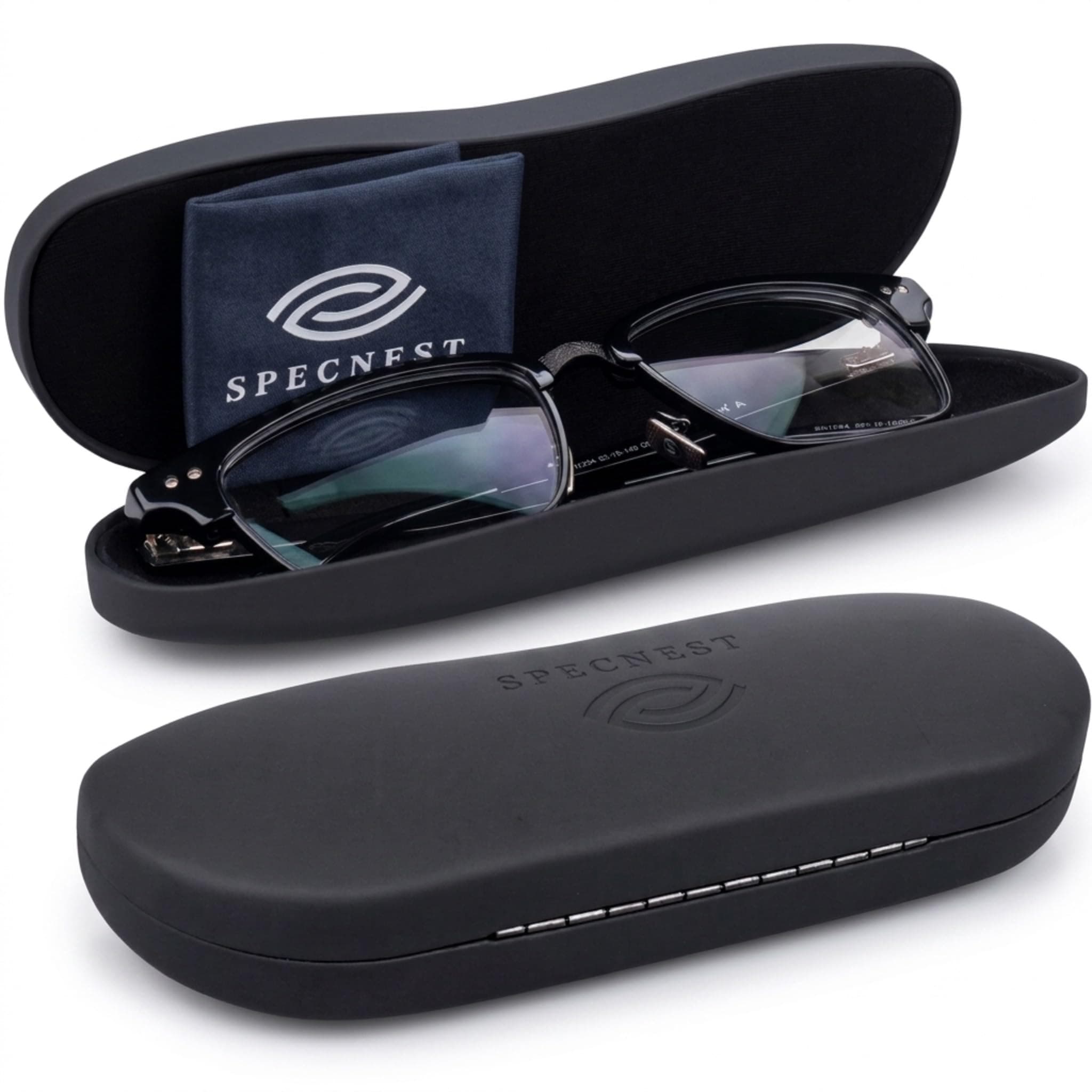 SpecNest Eye Glass Case - Hard Shell Glasses Case for Eyeglasses and Sunglasses - Stainless Steel Shell with Vegan Leather for a Modern Professional Look - Hard Glasses Case