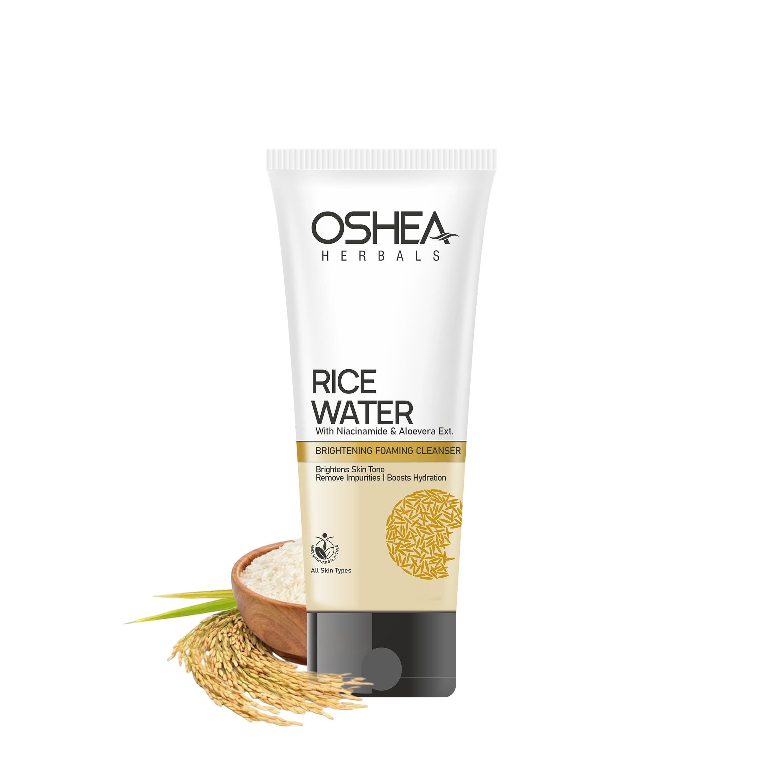 Oshea Herbals Rice Water Brightening Foaming Cleanser for Women & Men | Removes Impurities, Boosts Hydration & Brightens Skin | Enriched with Niacinamide & Aloe Vera | All Skin Types - 100 ml