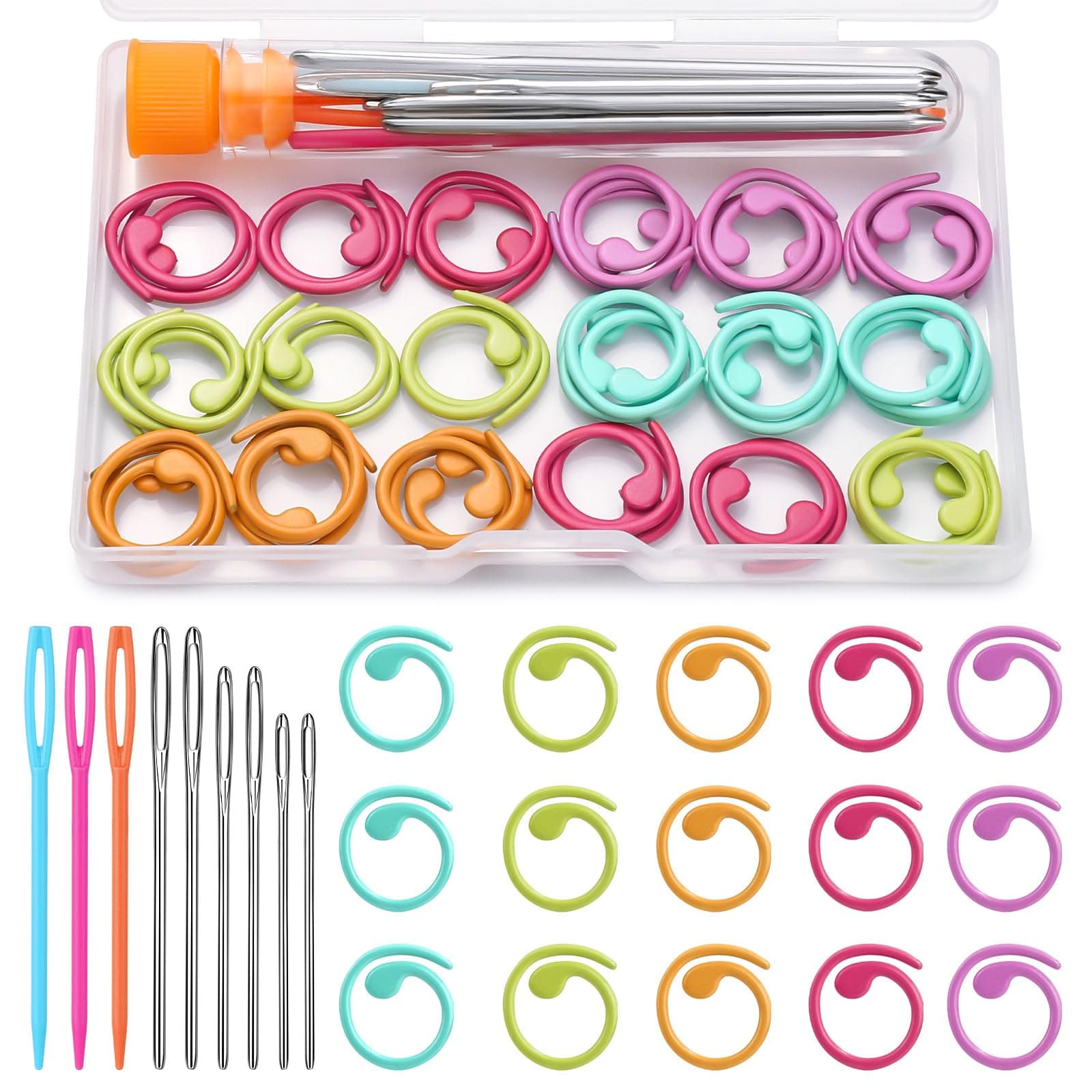 Lokunn 50 Pcs Metal Crochet Stitch Markers, 5 Colors Crochet Marker Ring