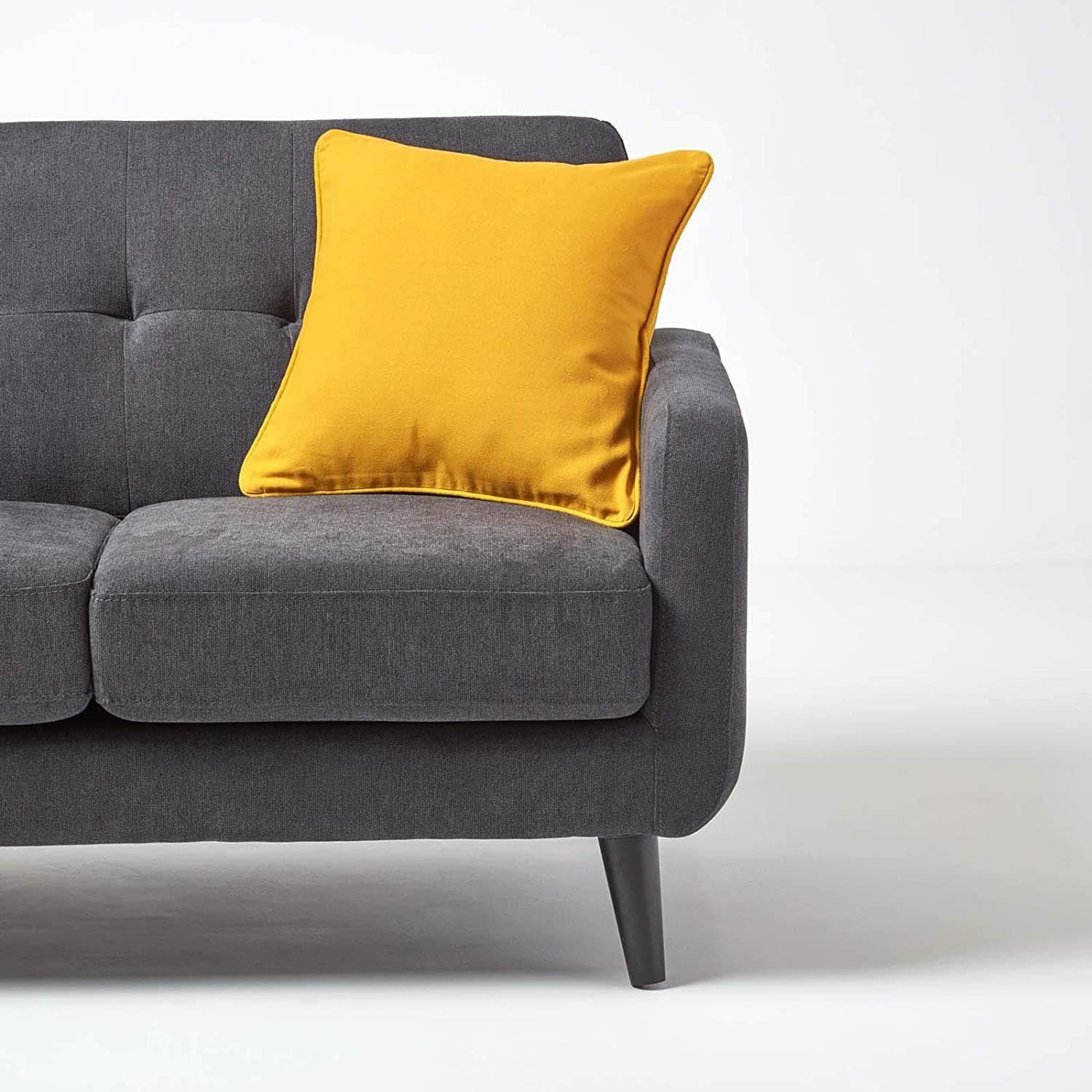 AURAVE Cotton 210 TC Cushion Cover with Concealed Zipper Multi-Usage Sponge Lining, Piped Edges for Soft Living Room Solid Cushion Cases Cover Pack of 1 (18"x18"_Mustard)
