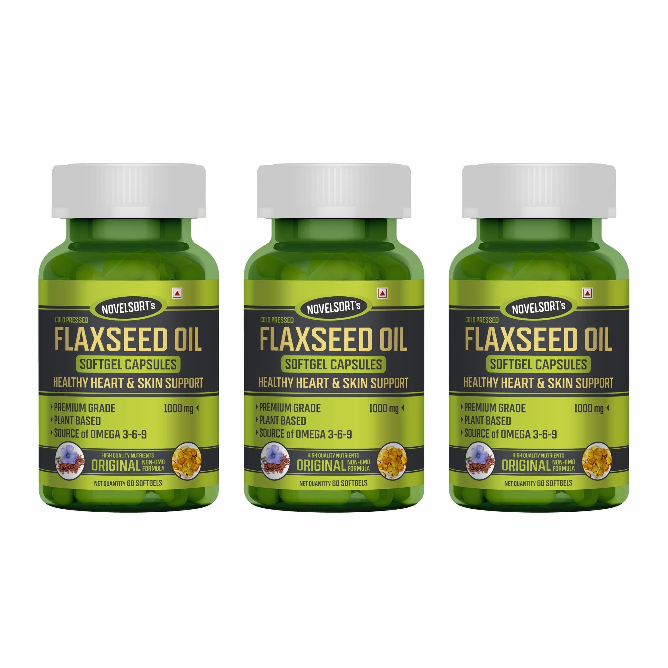 Novelsort's Flaxseed Oil Softgels (1000 mg) - Pack of 3