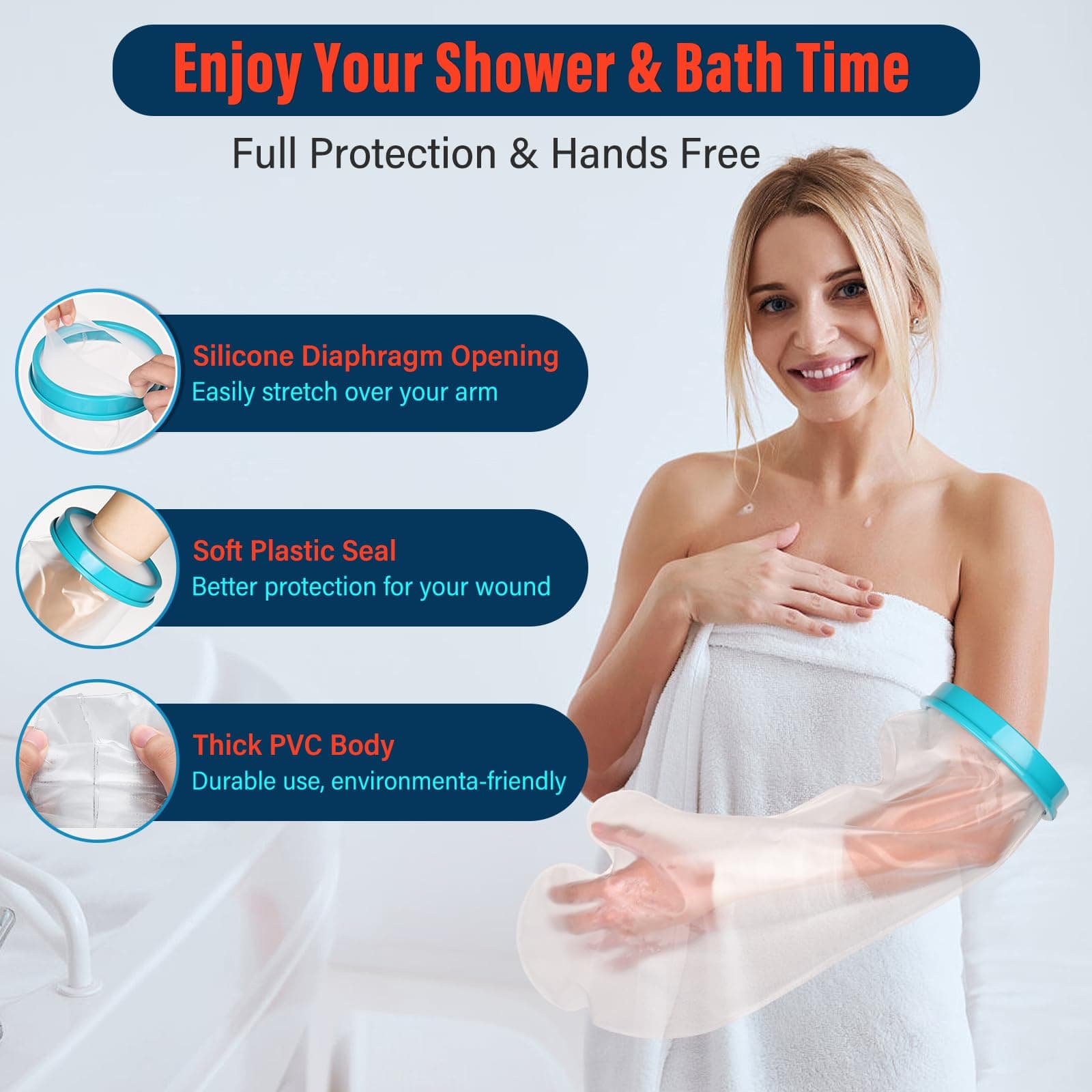 Waterproof Arm Cast Cover for Shower (Blue)