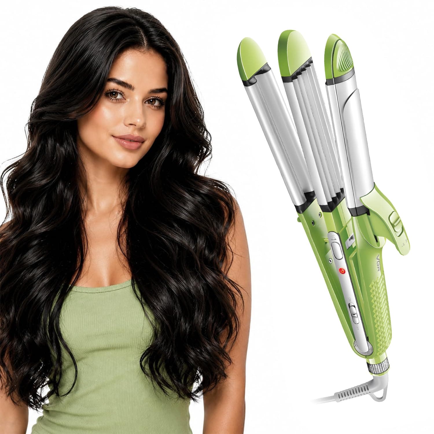 VGR 4-in-1 Hair Styler - Hair Straightener, Curler, Crimper, and Waving Tool with Ceramic Coating Plates & Adjustable Heat Settings | Uniform Heat Technology | 2-Year Warranty (V-569, Green)