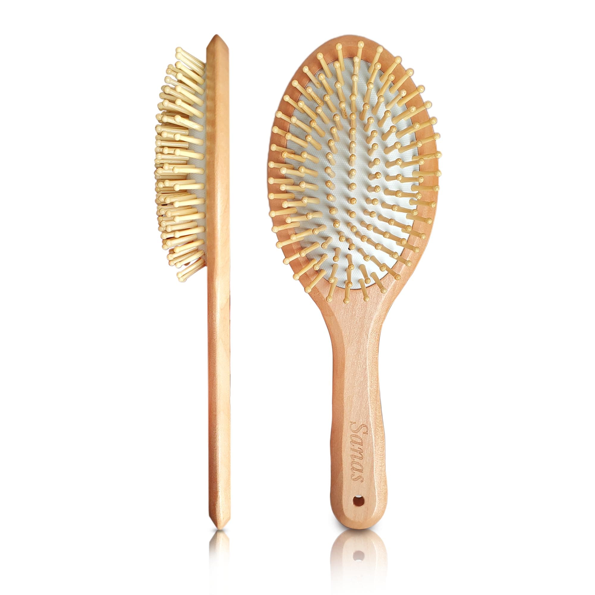 Sanas Wooden Comb (1 Pc) Paddle Hair Brush For Women & Men HairBrush With Rounded Wooden Pins, Anti Static, Natural Detangling Wood Hair Brush Wood Comb For Women & Men Hair (1 Pcs)