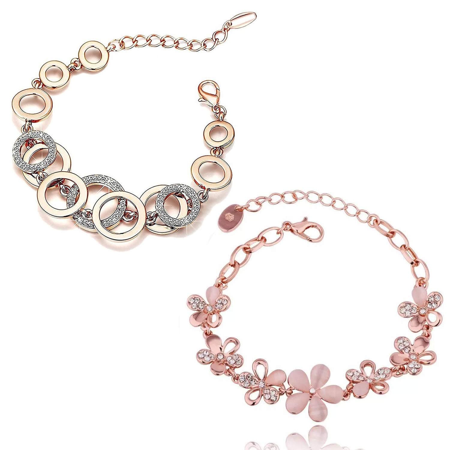 Shining Diva Fashion Latest Stylish Gold Plated Combo of 2 Bracelet for Women and Girls (Rose Gold) (cmb285_8306b_9556b)