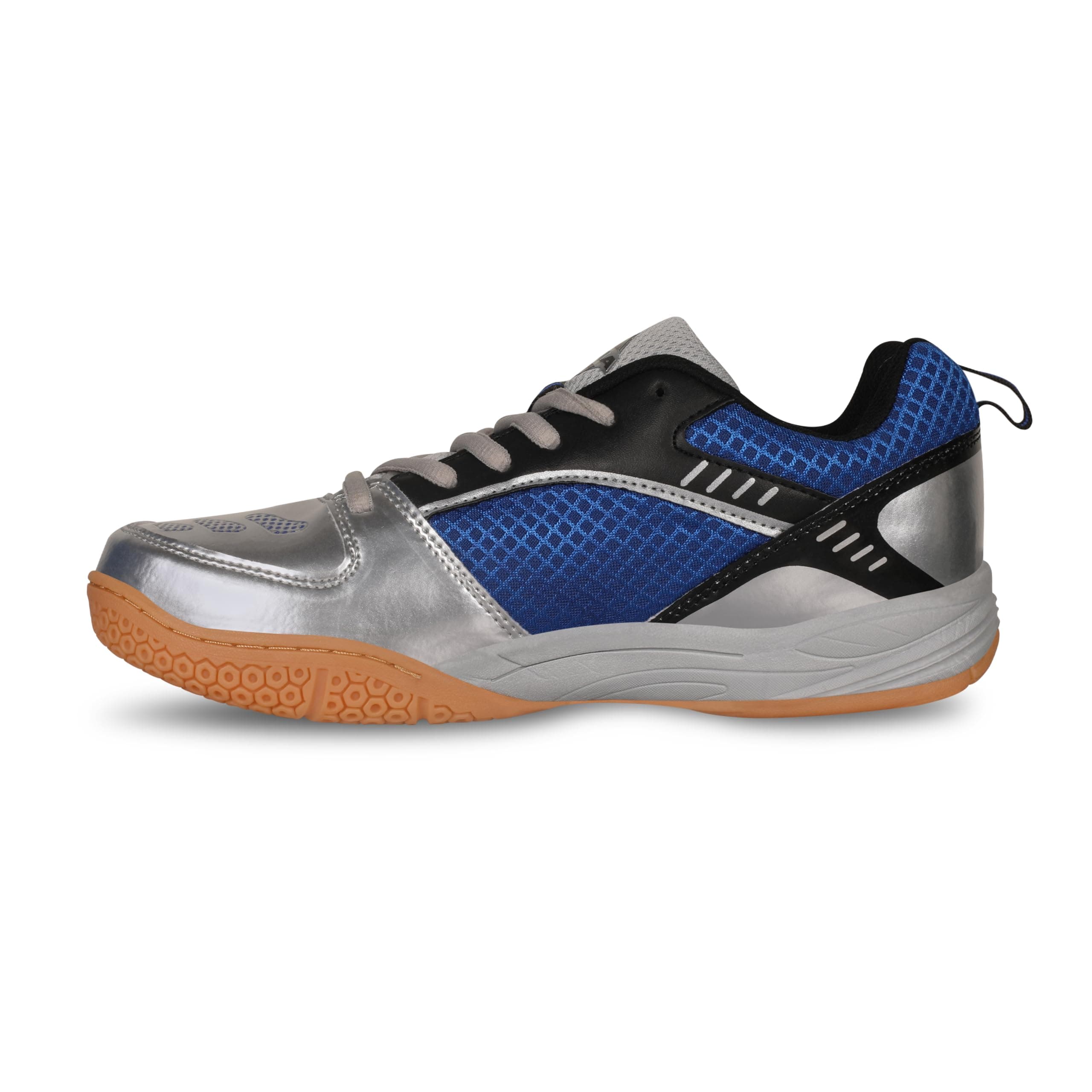 Nivia Appeal Badminton Shoes for Mens | Non-Marking Round Sole with Breathable mesh with PU Coated Synthetic Upper for Sports, Badminton, Volleyball, Squash, Table Tennis (Blue/Silver), 05