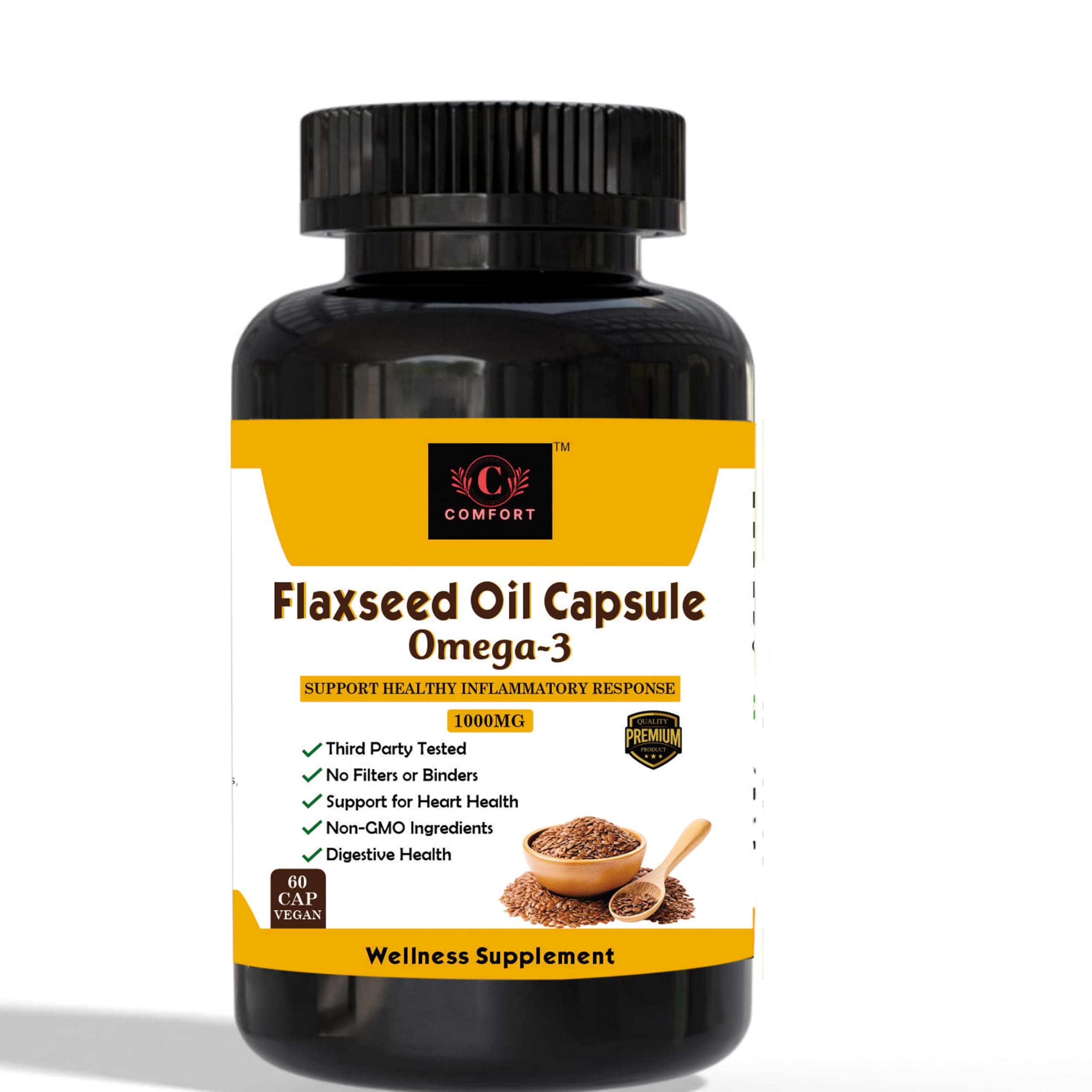 COMFORT ORGANIC VEG FLAXSEED OIL OMEGA -3 CAPSULE 1000 MG | 60 * 2 = 120 CAPSULE (PACK OF 2) | SUPPORT FOR HEART HEALTH | DIGESTIVE HEALTH