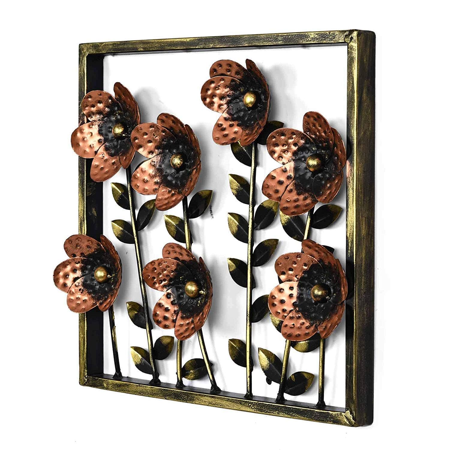 Collectible India Metal Wall Mounted Floral Sculpture Frame (14 x 14 inch, Multicolour)