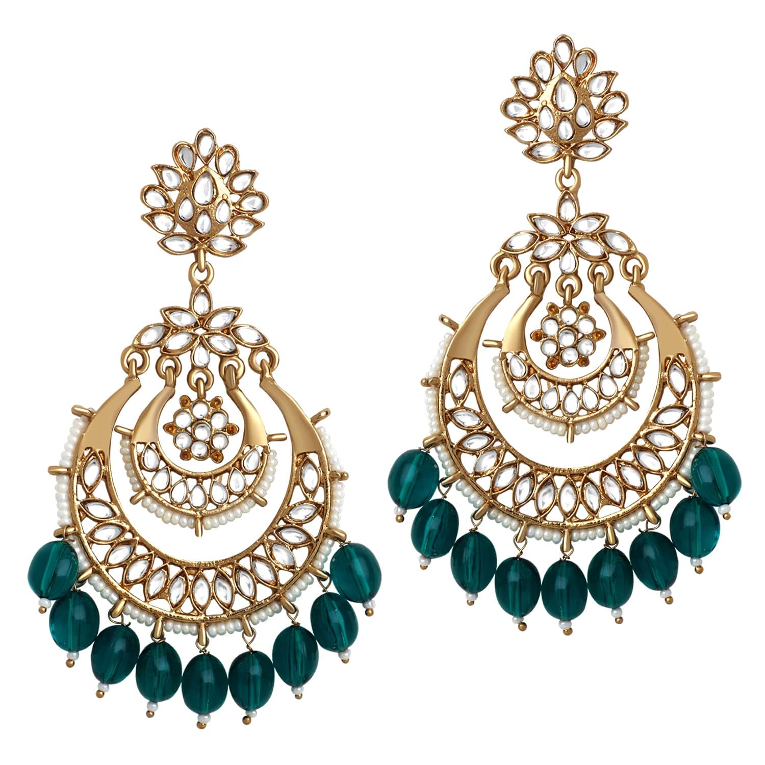 Mahi Traditional Floral Chandbali Dangler Earrings with Pearls, Beads and Crystals for Women (ER1109805GGre)
