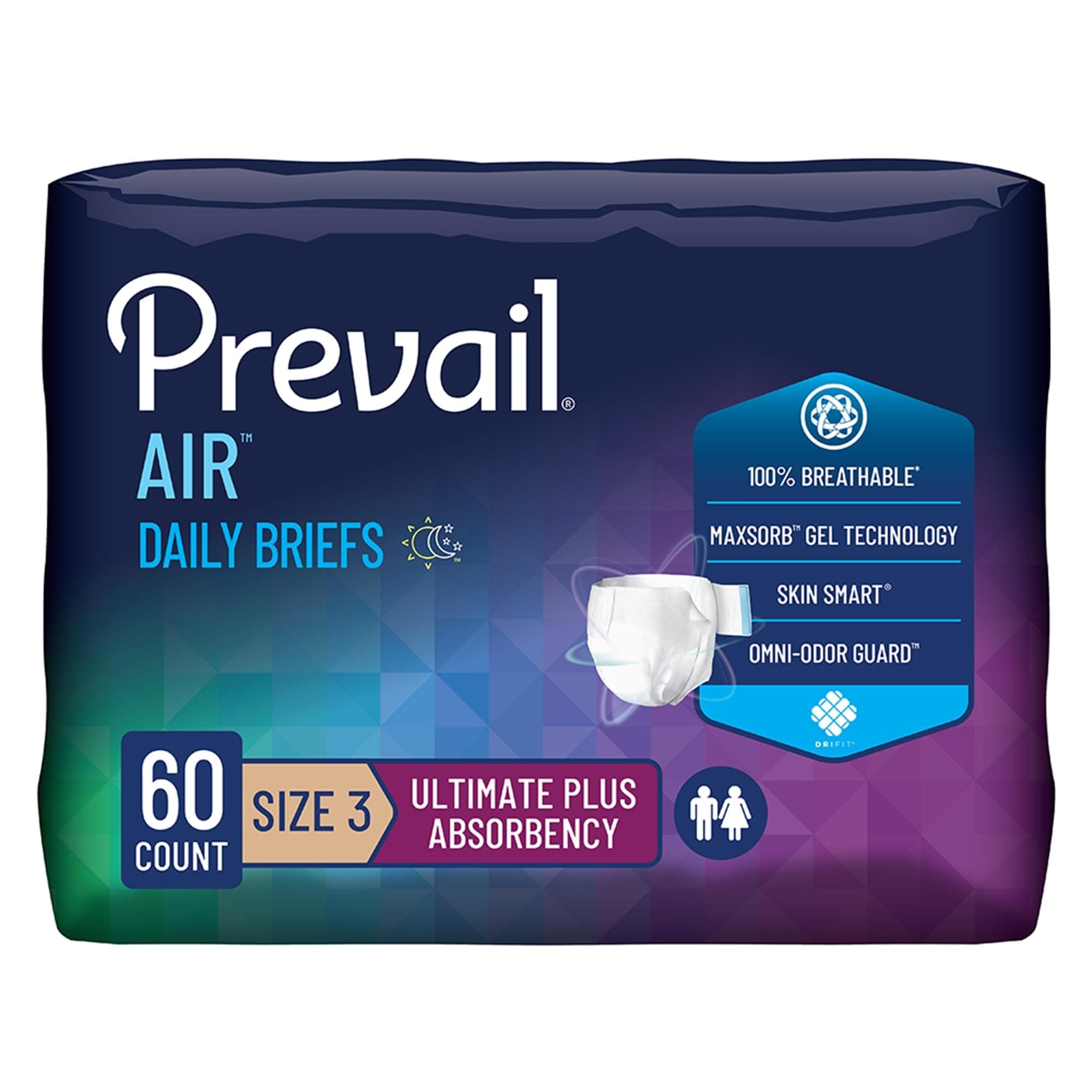 Size 3 : Prevail Breezers 360 Ultimate Absorbency Incontinence Briefs, Size 3, 15-Count (Pack of 4)