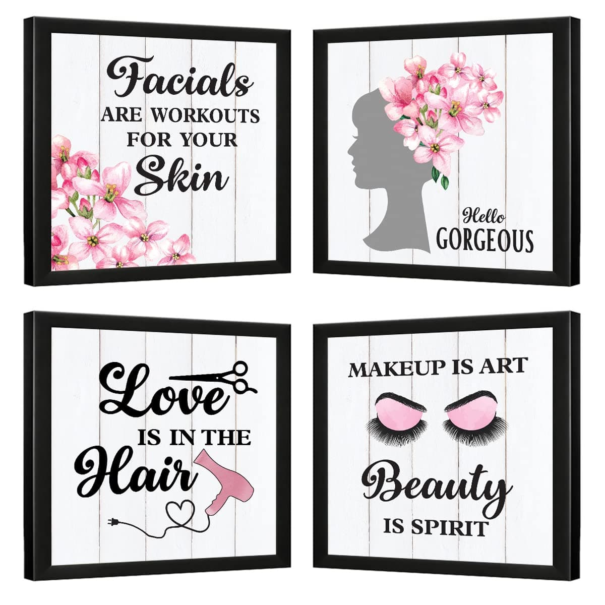 Chaka Chaundh Acrylic - Saloon Wall Frames - Saloon Wall Poster - Beauty Parlour Wall Decoration Framed Posters - Hair Salon Wall Decoration Posters - (11 X 11 Inches) Set Of 4