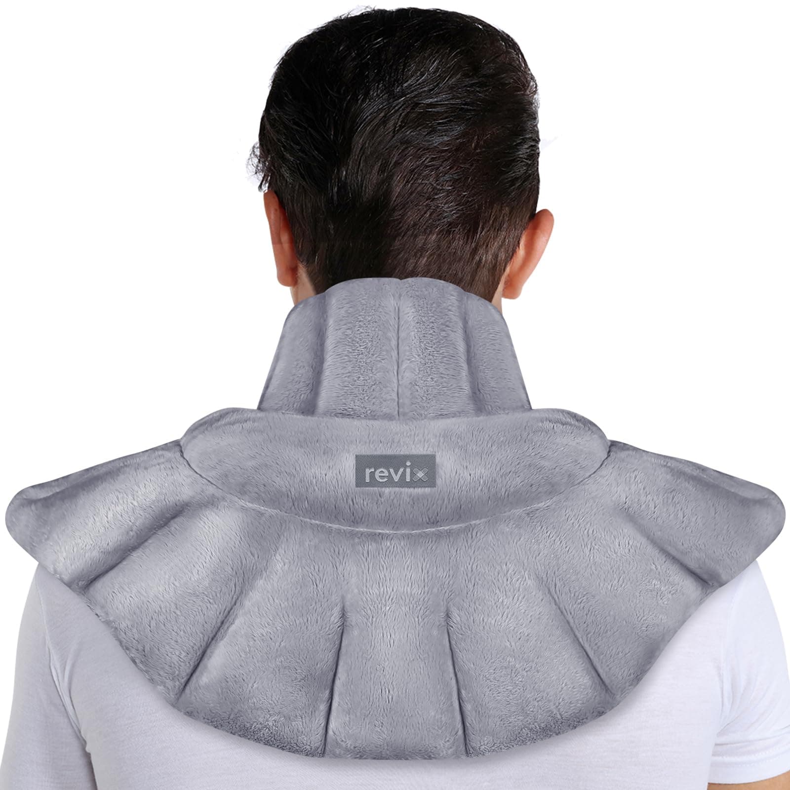 REVIX Microwavable Heating Pad for Neck Shoulders and Back, Microwave Heated Neck Wrap with Moist Heat, Weighted Neck Warmer, Light-Gray