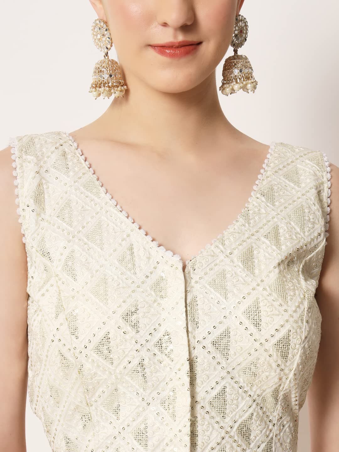 Sumaira Tex Womens Readymade Fancy Embroidery with Sequins Work Sleeveless Solid Saree Blouse(Pragya)