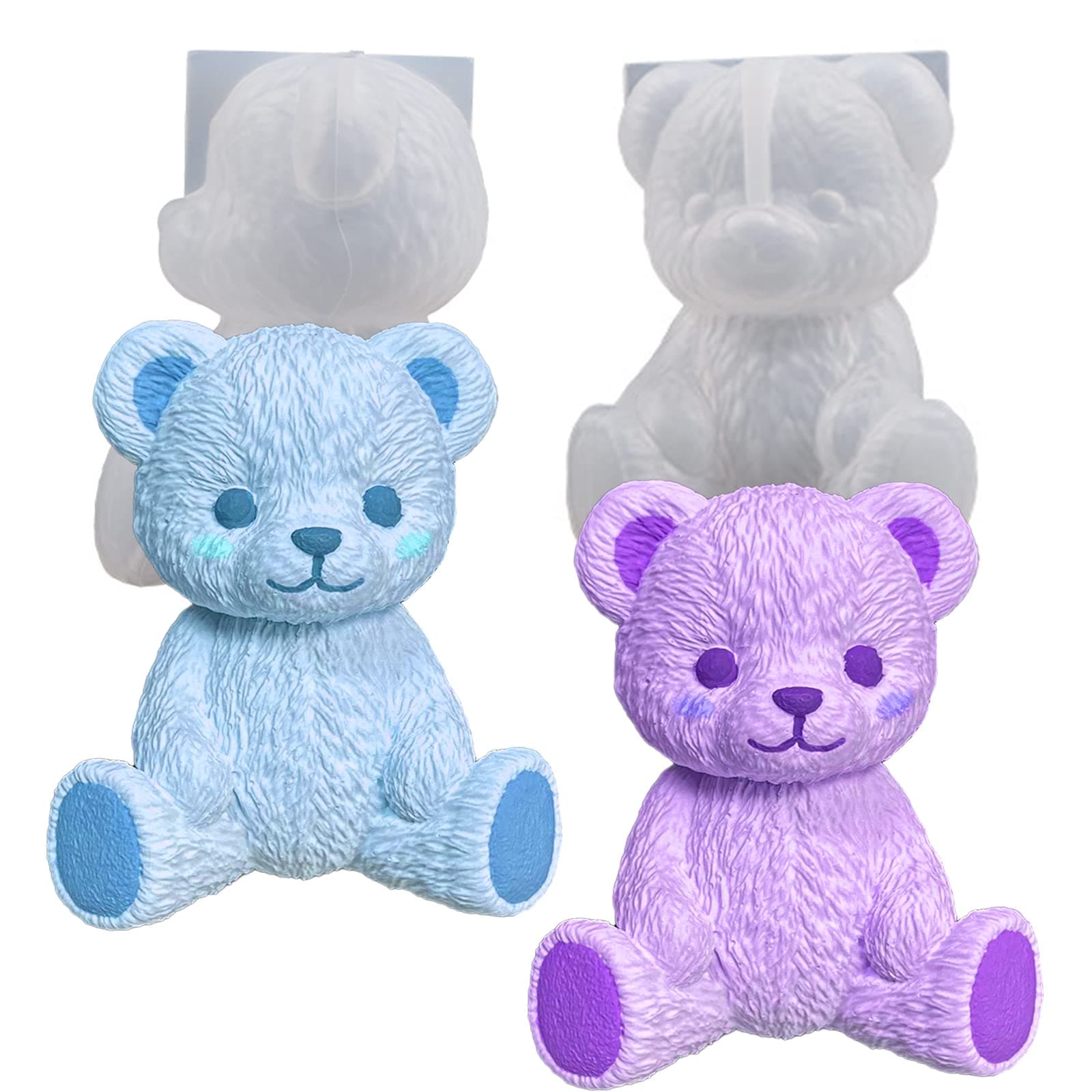 Japleed 2Pcs Bear Silicone Resin Molds, 3D Bear Resin Candle Mold, Cute Animal Epoxy Resin Casting Mold Fondant Chocolate Candy Candle Soap Molds Cake Home Decoration Mold DIY Supplies