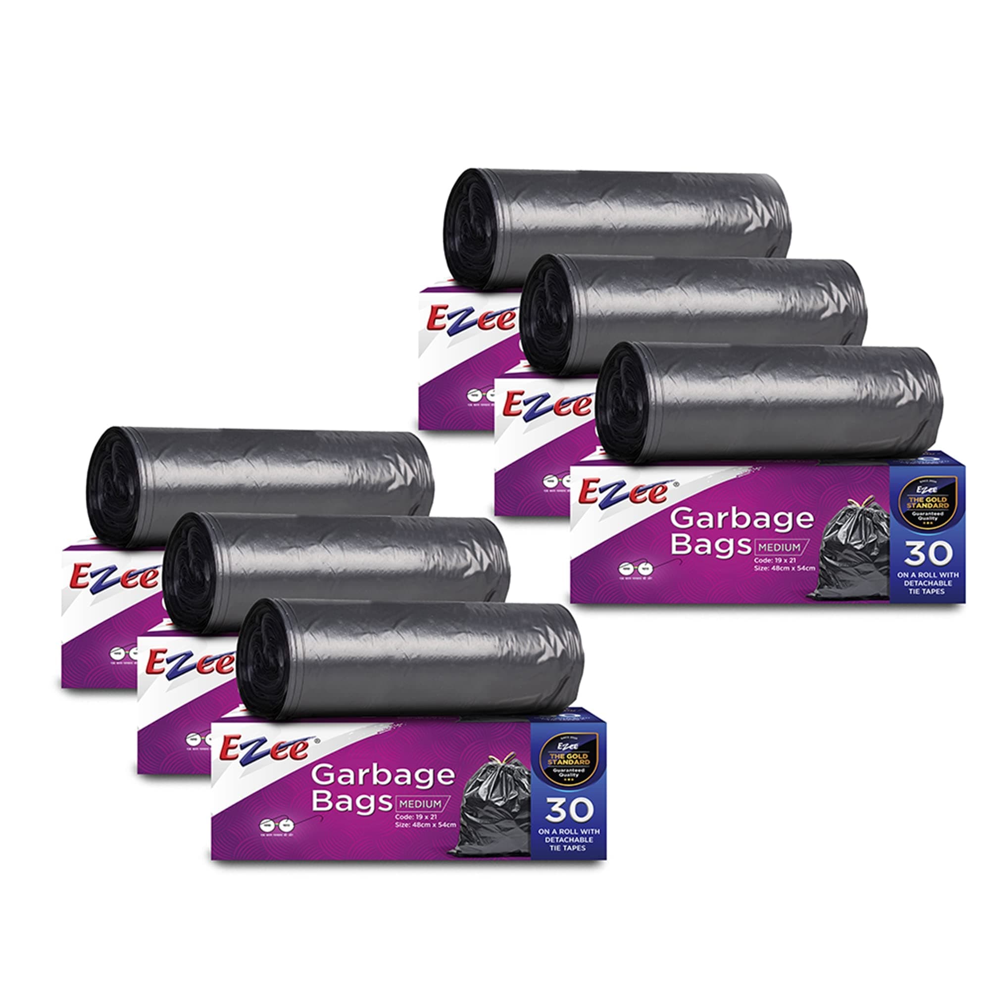 Ezee Black Medium Garbage Bags 180 Pcs | 19 X 21 Inch | 30 Pcs x Pack of 6 | Dustbin Trash Bag