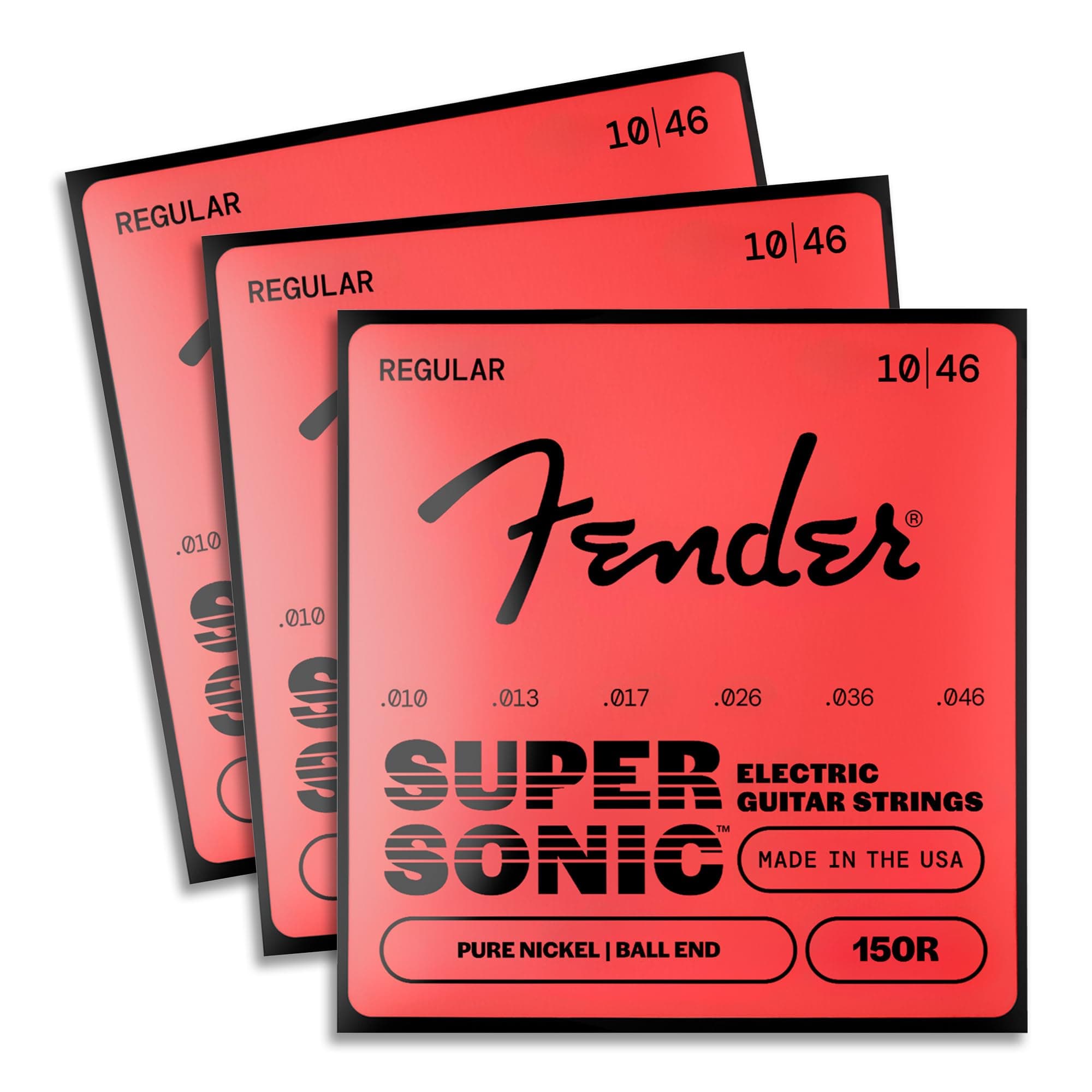 Fender Original Pure Nickel Electric Guitar Strings, Regular Gauge .010-.046, 3-Pack, Model 150R, Model 0730150310