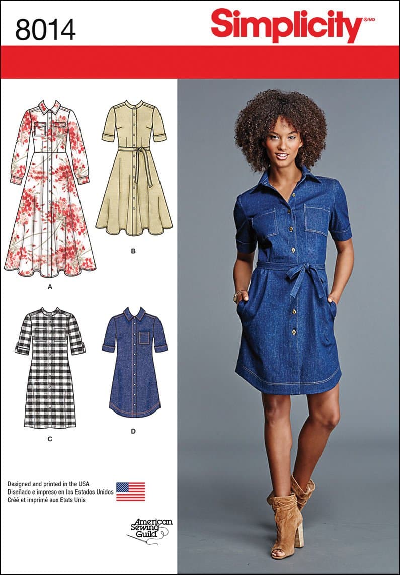 Simplicity 8014 Women's Shirt Dress Sewing Pattern, Sizes 16-24