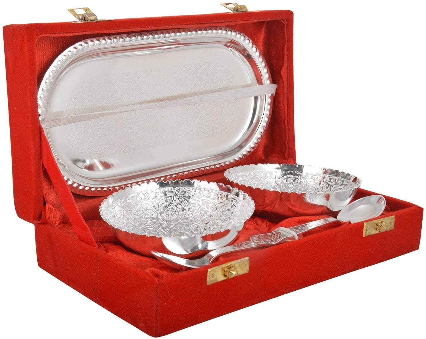 J.R. HANDICRAFTS World Premium Quality Bowl with Tray and Spoon Set -5 Piece