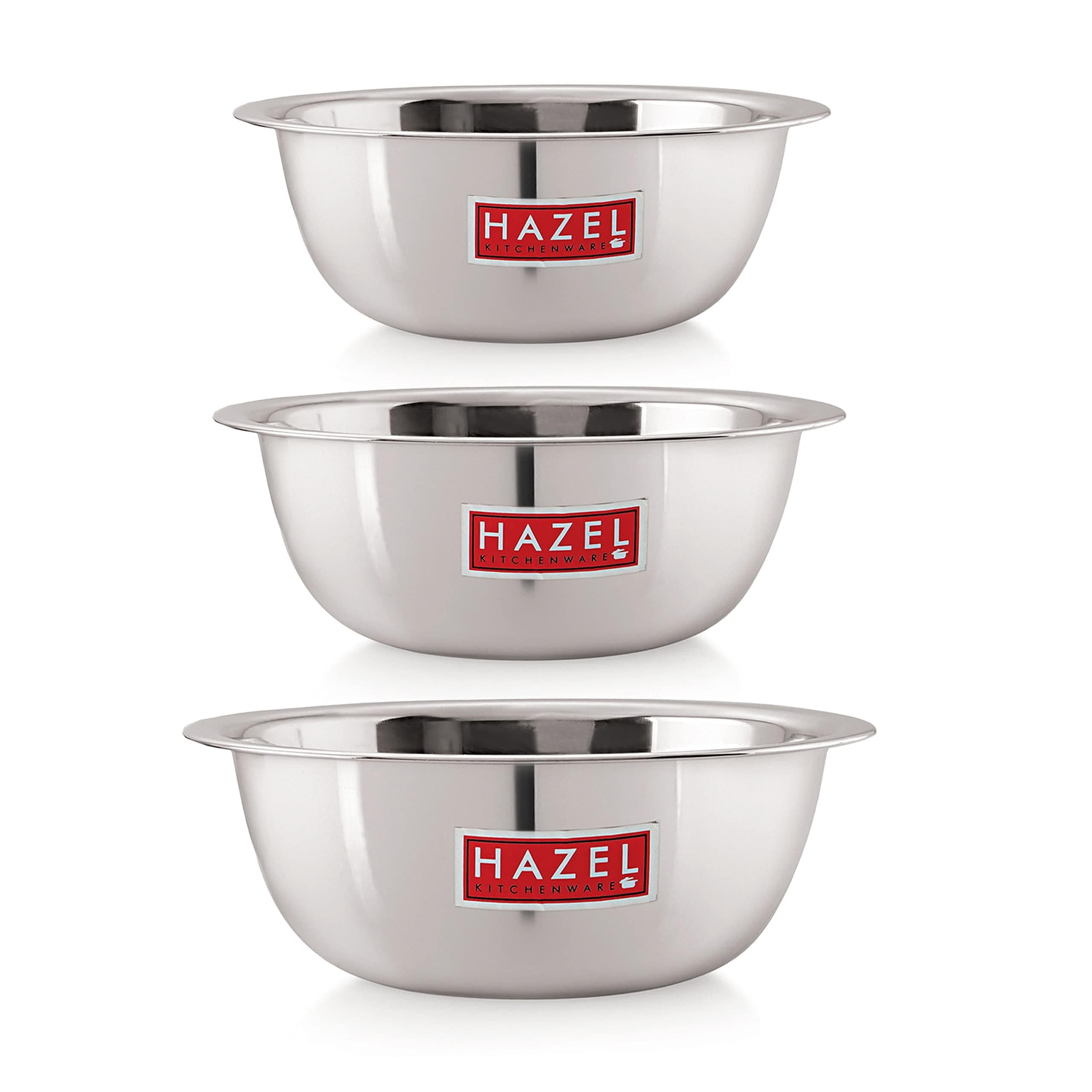 HAZEL Stainless Steel Serving Bowl | Serving Bowl for Cake Batter | Kitchen and Baking Accessories Items, Set of 3, 350 ML, 550 ML & 770 ML