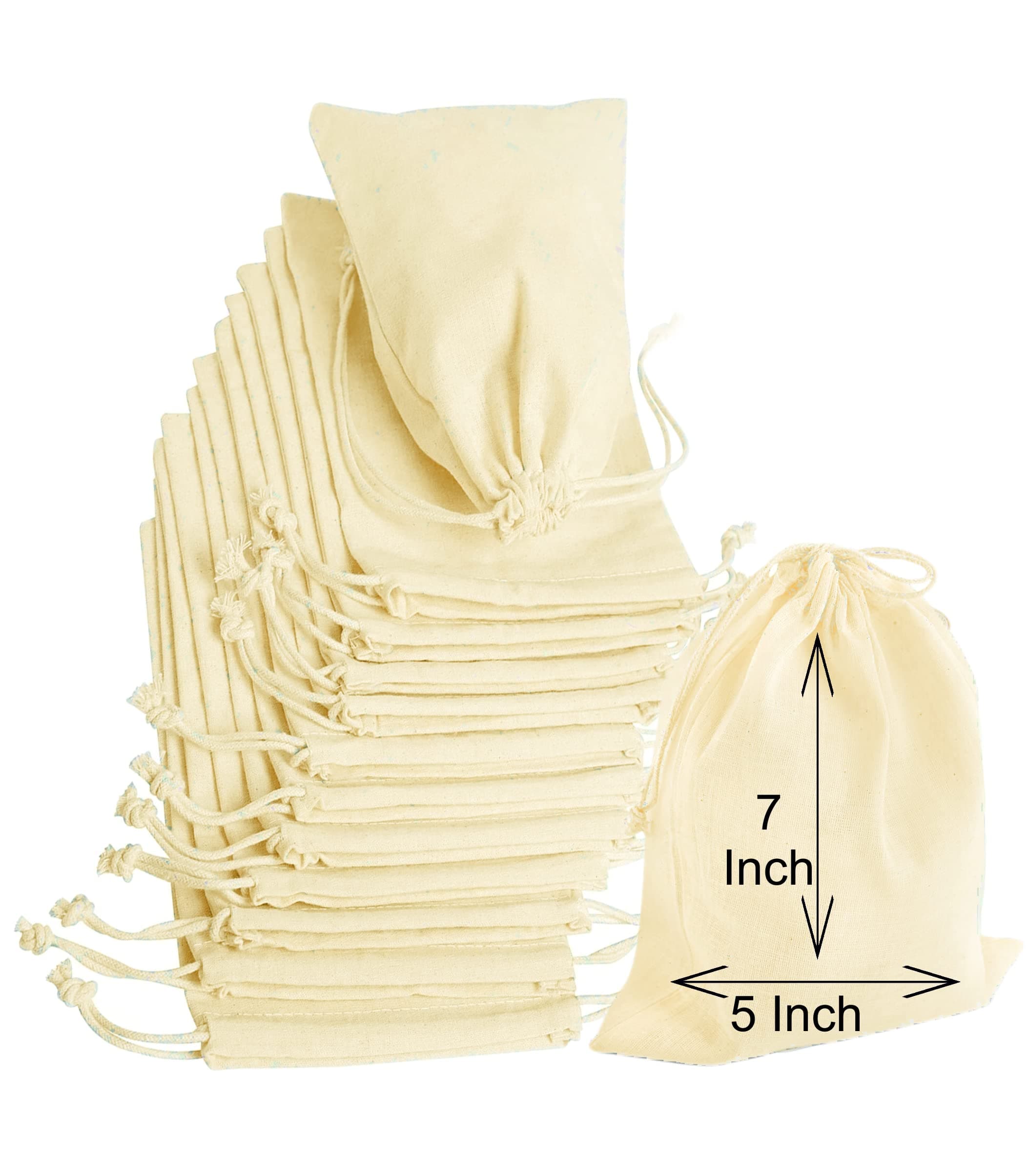 Oreayu 12 Pcs Cotton Drawstring Potli Cloth Bags,Reusable Bags For Kitchen, Non Plastic Packing Use, Masala Potli, Spice Bag.Size 7 X 5 Inches - White