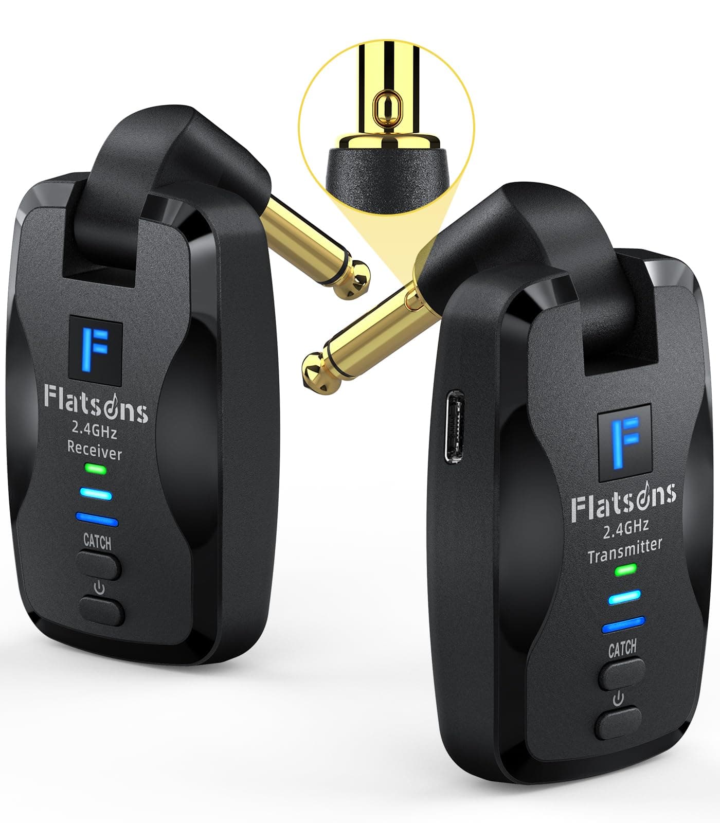 FW2D Wireless Guitar System Exclusive Mute Plug, 2.4 GHz Wireless Guitar Transmitter Receiver, 10H Working Cordless Guitar Transmitter Rechargeable USB C for Acoustic Electric Guitar Bass Ukulele etc