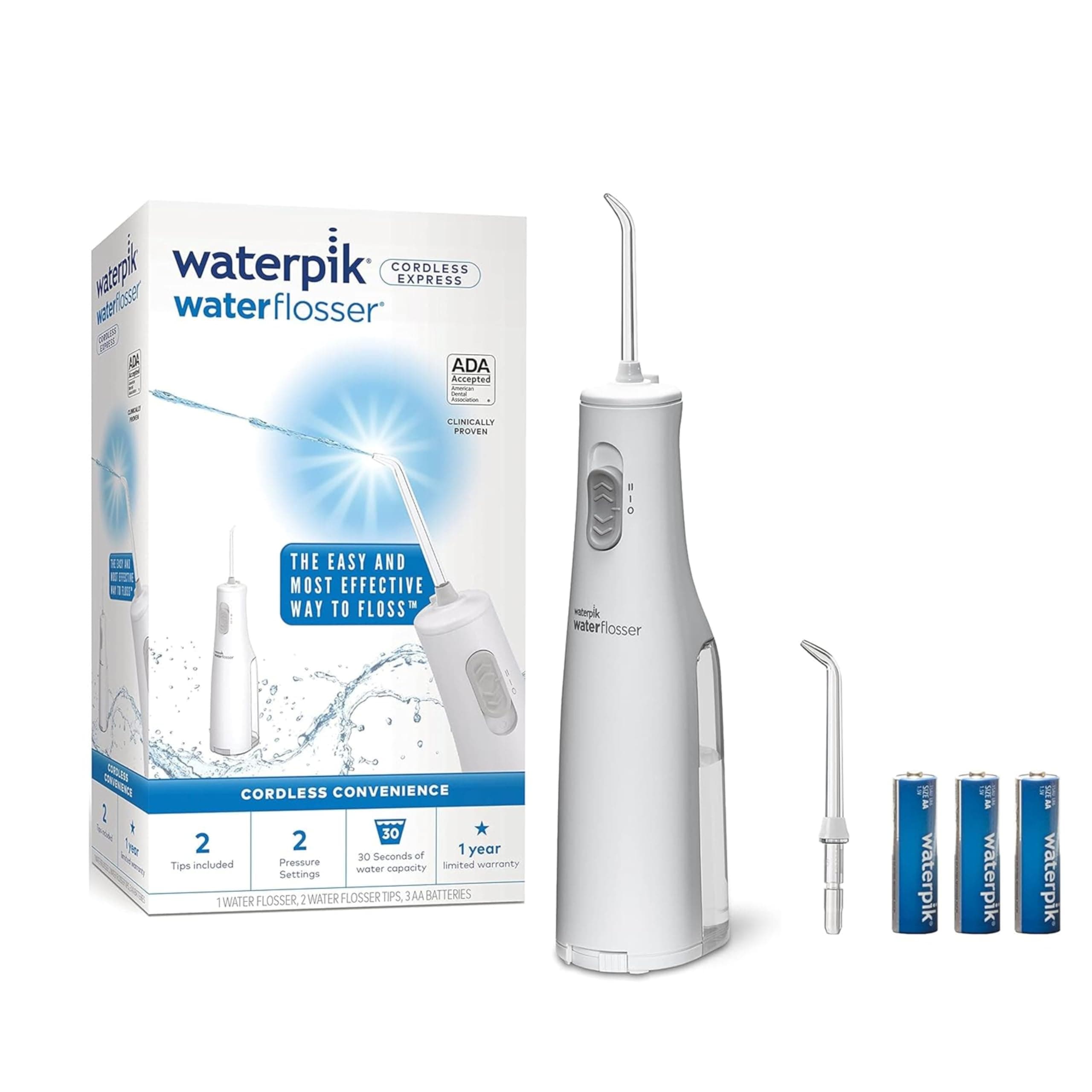 Waterpik Cordless Water Flosser, Battery Operated & Portable for Travel & Home, ADA Accepted Cordless Express, White WF-02C