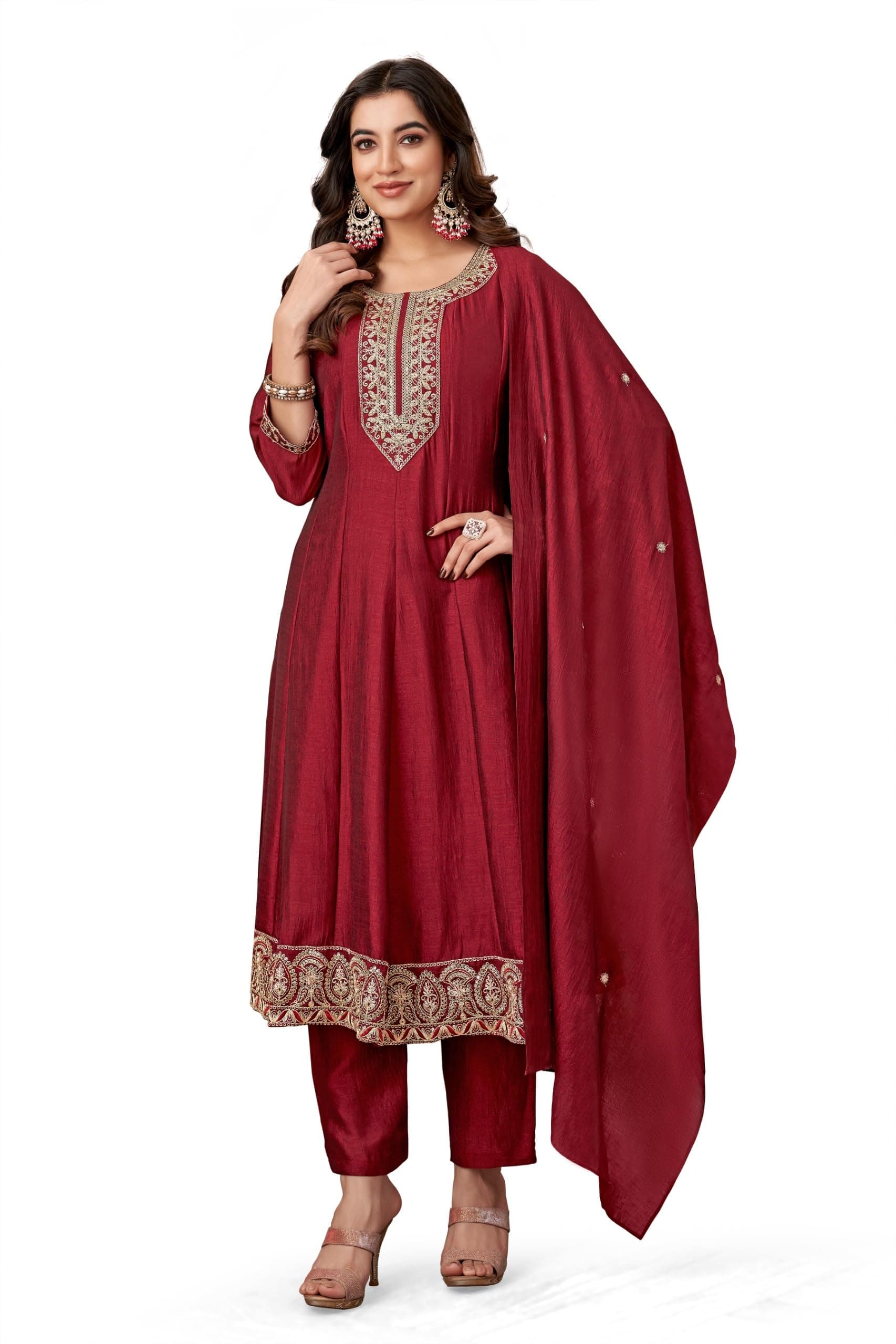 Fabzoo Womens Anarkali Kurta Pant and Dupatta