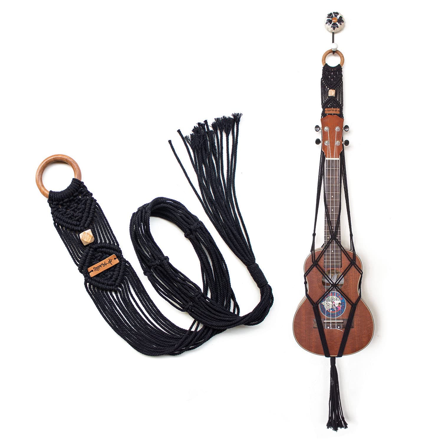 ShilpShop Black Macrame Ukulele Hanger for Tenor and Concert Ukulele
