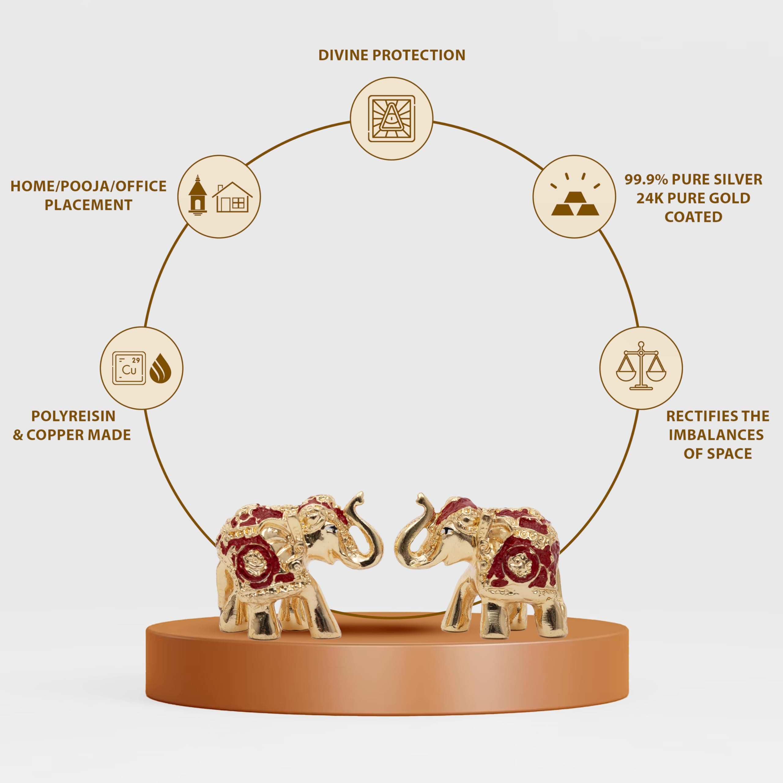 Idolkart Pure Gold & Red Coated Elephant Showpiece - Elephant Idols Big Size with Trunk Up for Good Luck & Vastu Benefits (Set of 2), Red & Gold