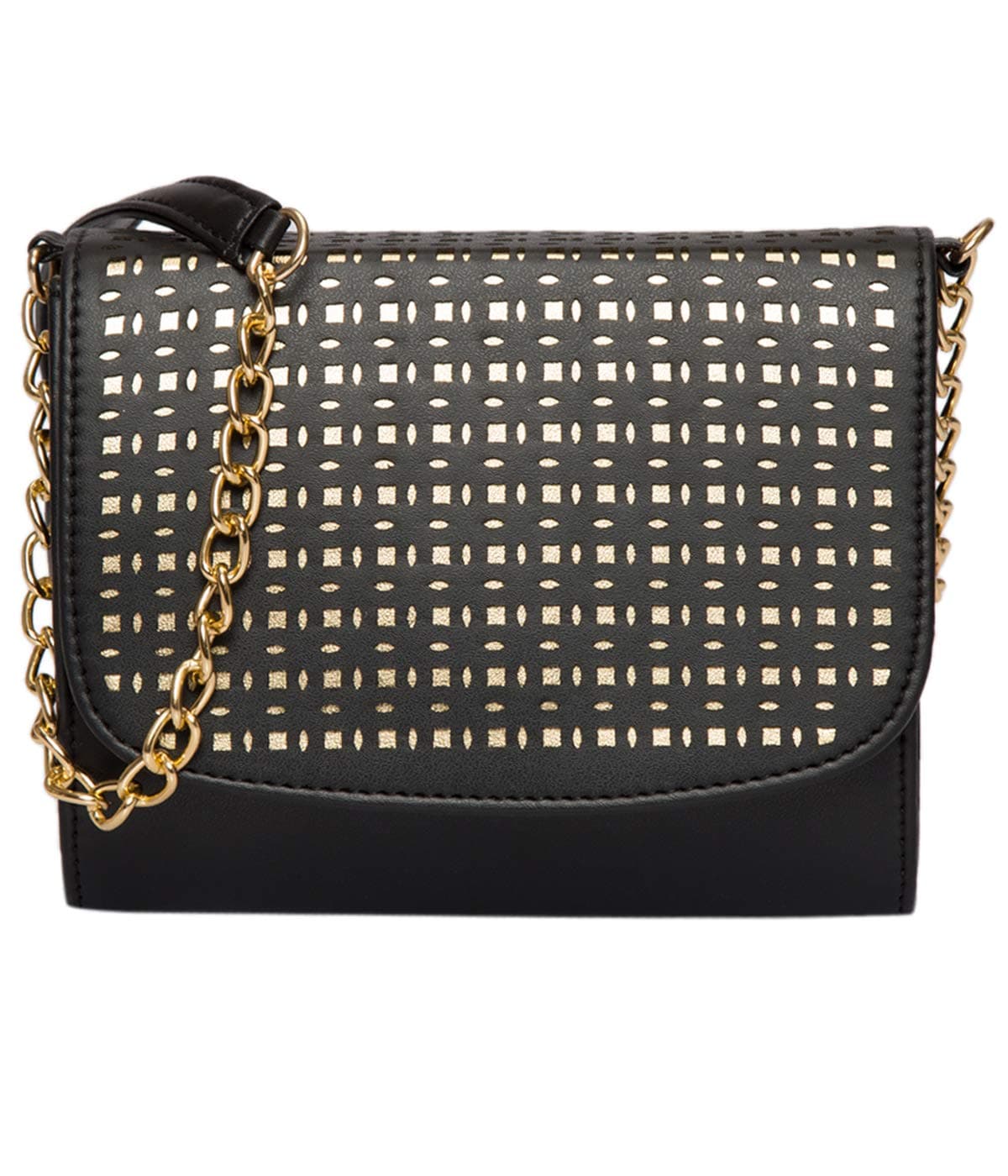 ADISA Crossbody Bag for Women - Laser Cut Sling Bag with Gold Chain, Stylish Women's Cross body Handbag for Girls, Faux Leather Shoulder Bag