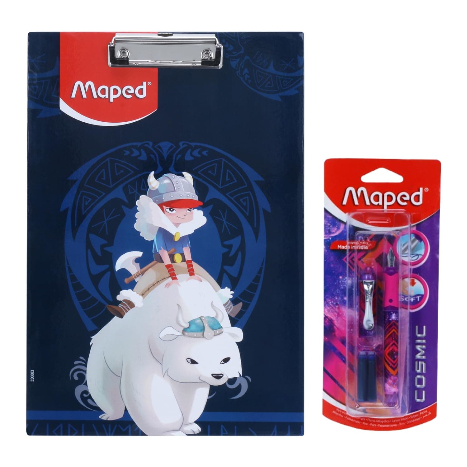 Maped Viking Clipboard with Fountain Pen| Blue Clipboard| Examination pad| Fountain Pen| Ink Pen| Thin Nib with Best Performance Pen| Refillable Pen|School and Office Stationery| Writing Kit