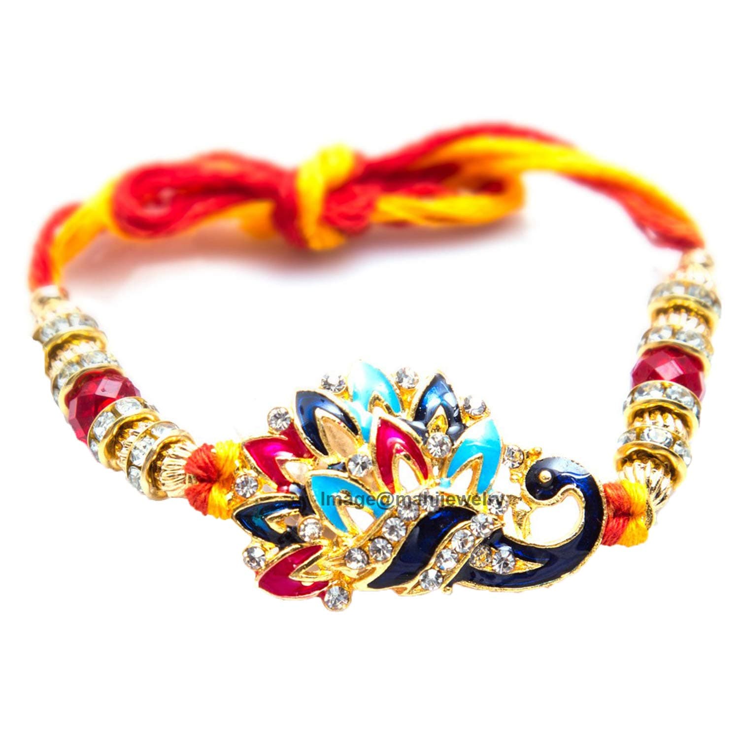 Mahi Elegant Peacock Shaped Rakhi with Meenakari Work for Beloved Brother RA1100628G - Rakhi for Brother, Bhaiya, Bhai