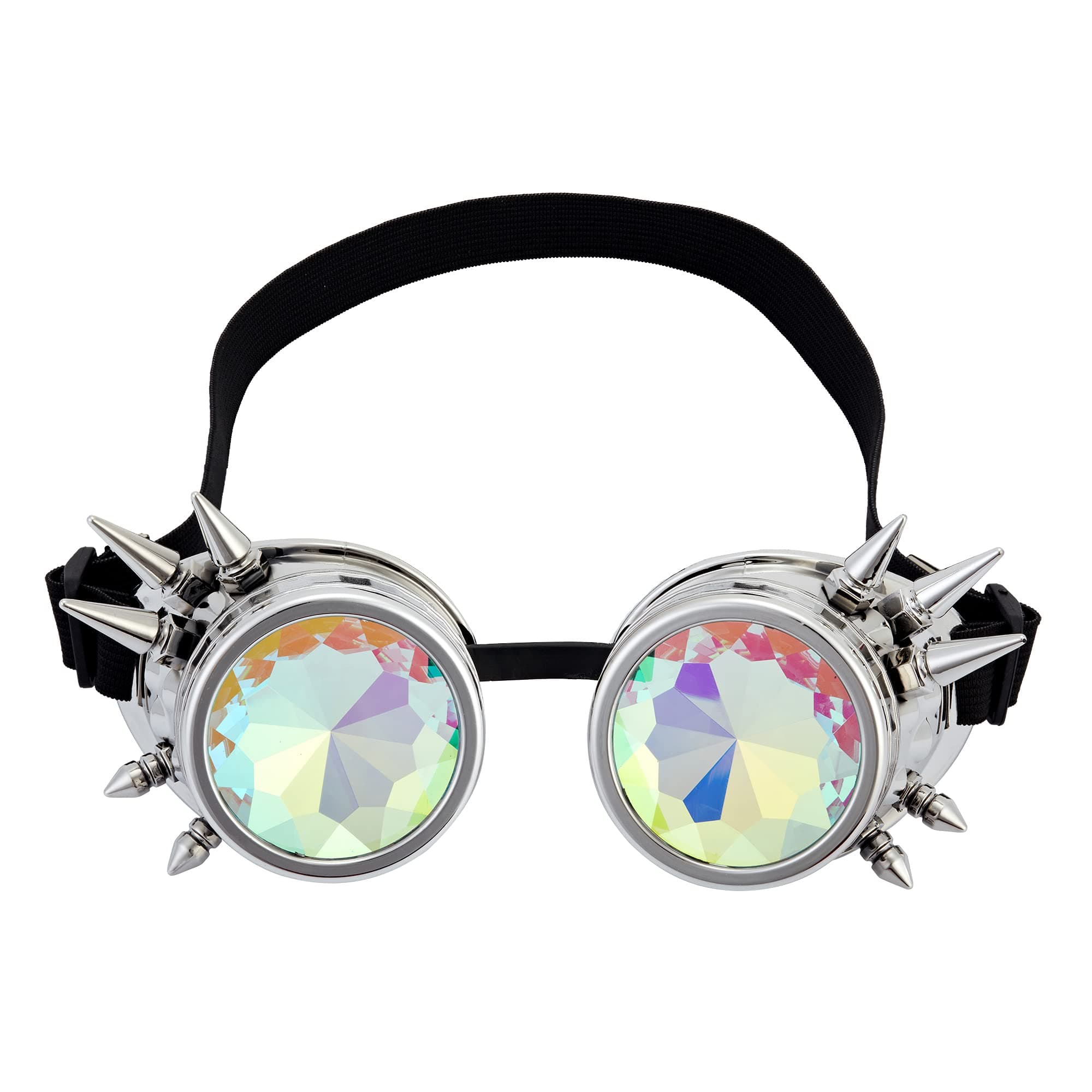 Rainbow Crystal Lenses Steampunk Glasses Chrome Finish Gotchic Welder Goggles,Silver,Adjustable