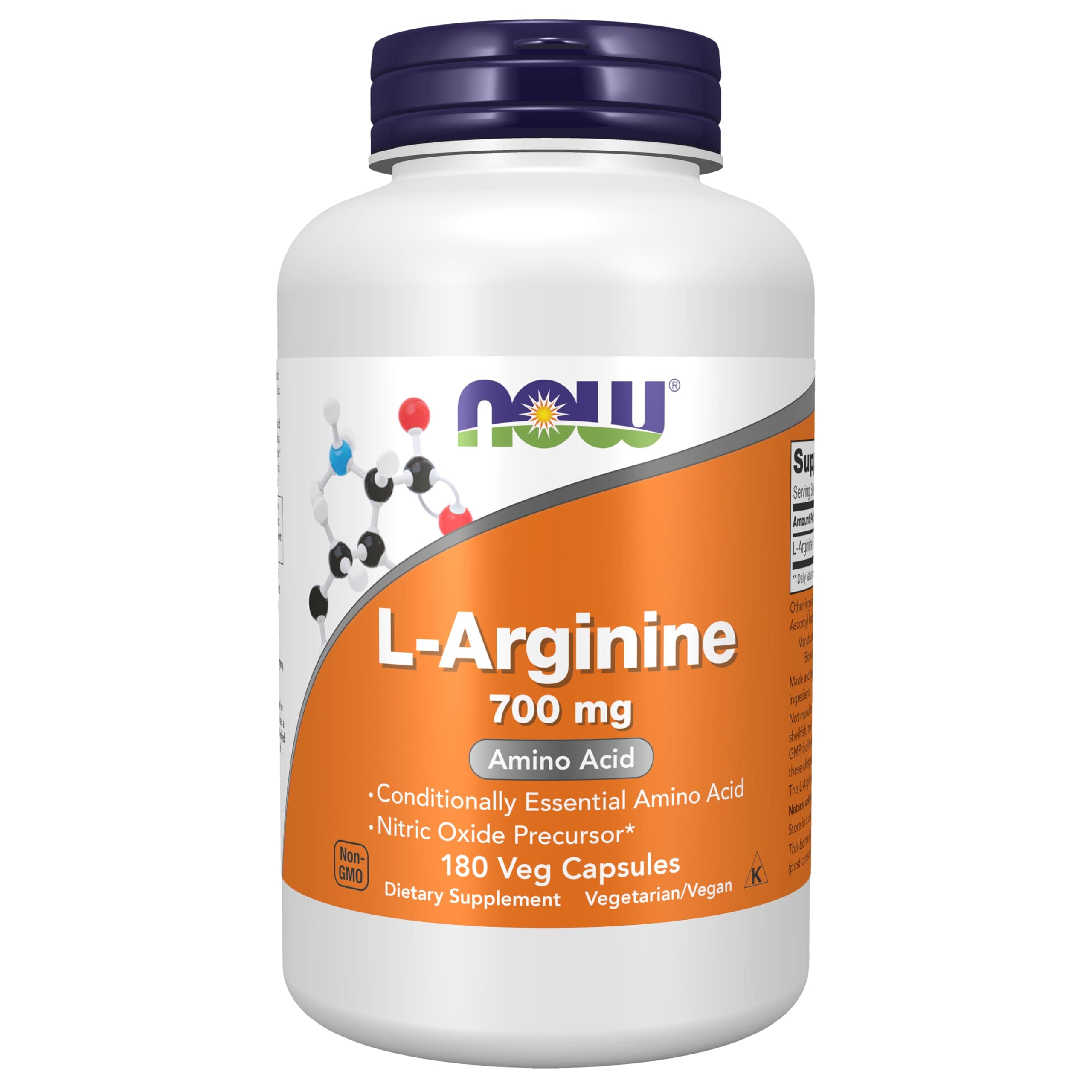 NOW Supplements L-Arginine 700 mg, Nitric Oxide Precursor, Amino Acid, 180 Veg Capsules