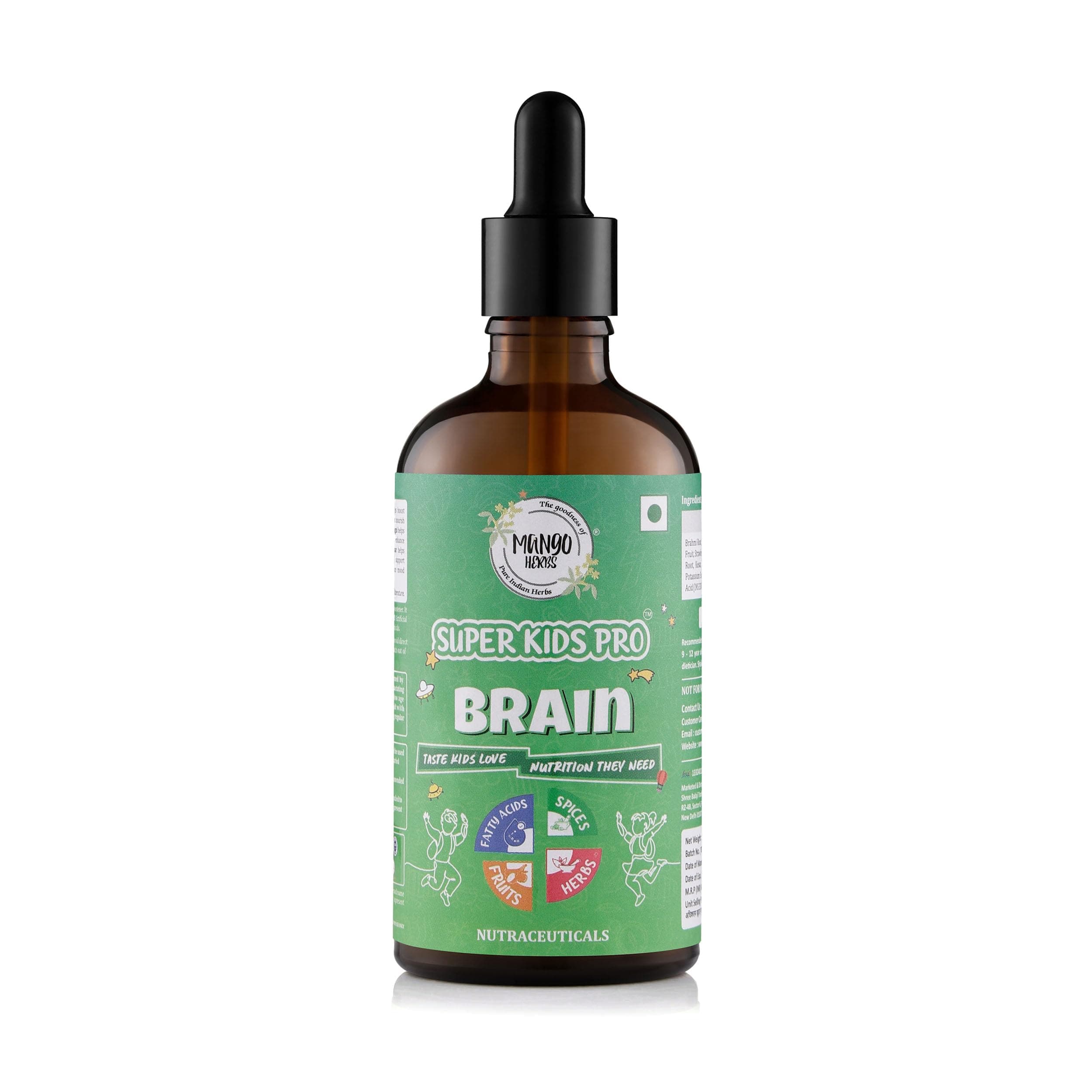 MANGO HERBS Super Kids Pro Brain | Kids Brain Syrup with 13 Nootropic Herbs | Memory, Focus & Mental Alertness | Raw Honey | 50ml