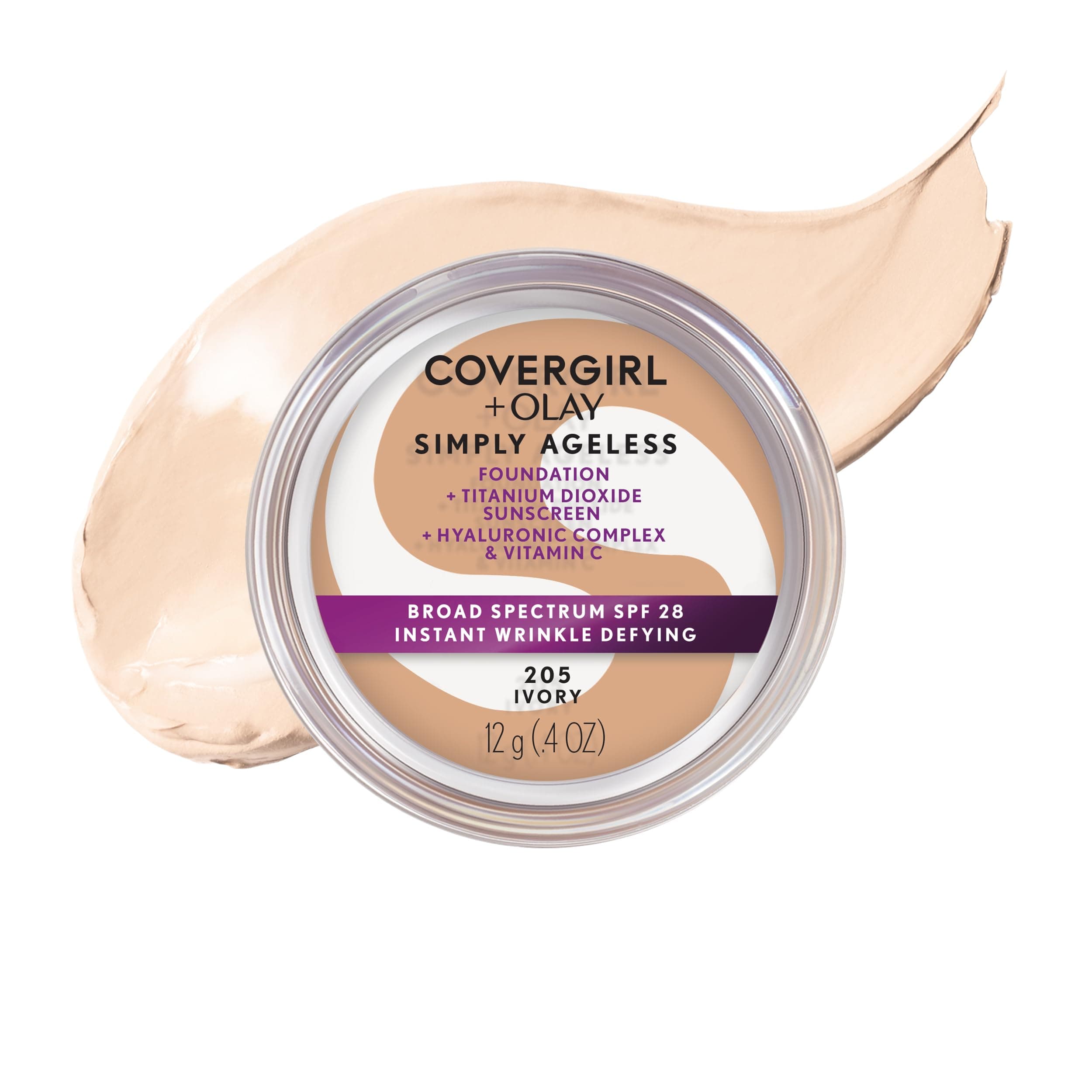 COVERGIRL & Olay Simply Ageless Instant Wrinkle Defying Foundation Ivory 0.4 Ounce Pot, Foundation Plus Titanium Dioxide Sunscreen (packaging may vary)