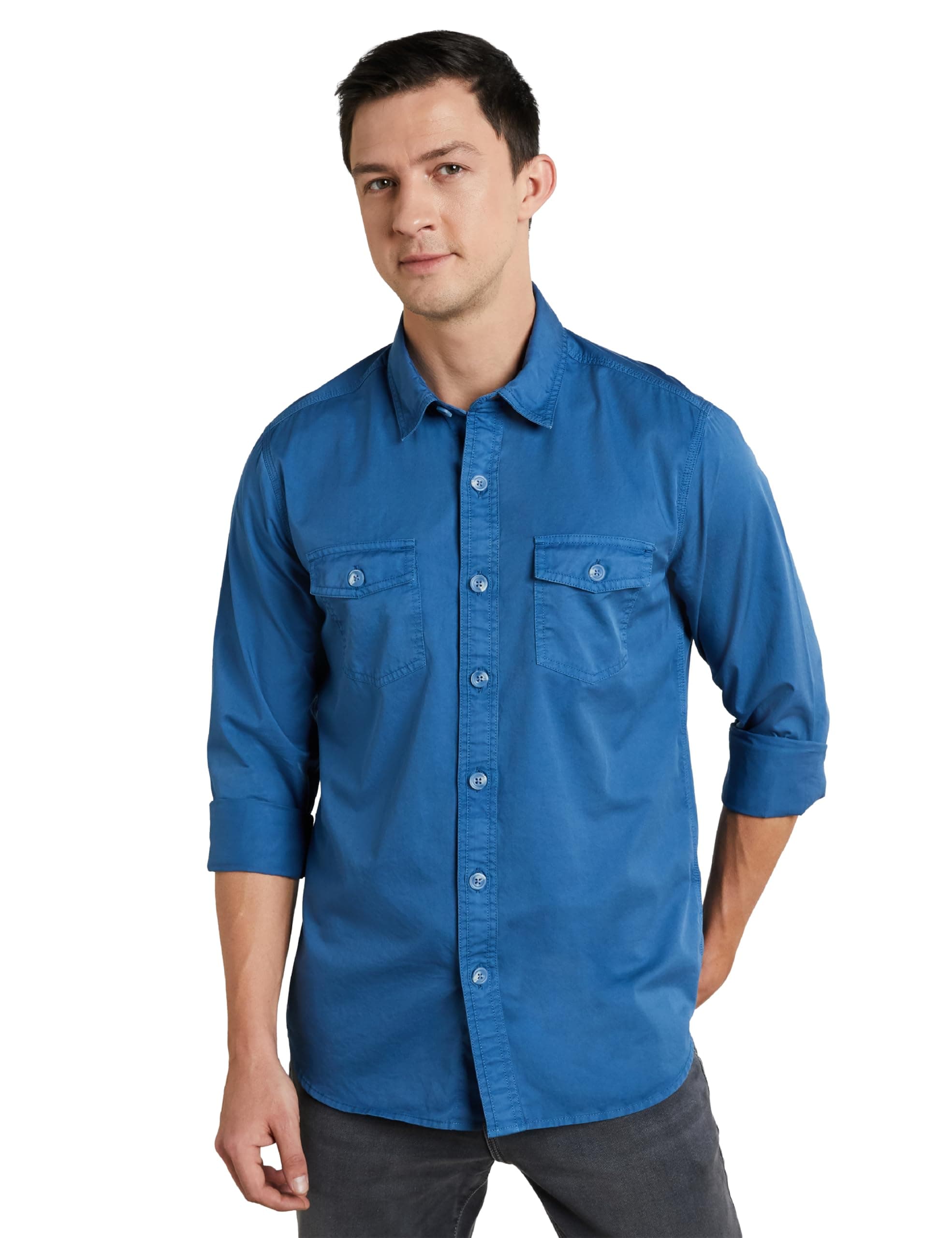 Symbol Premium Men Long Sleeve Casual Washed Cotton Twill Shirt (Regular Fit)