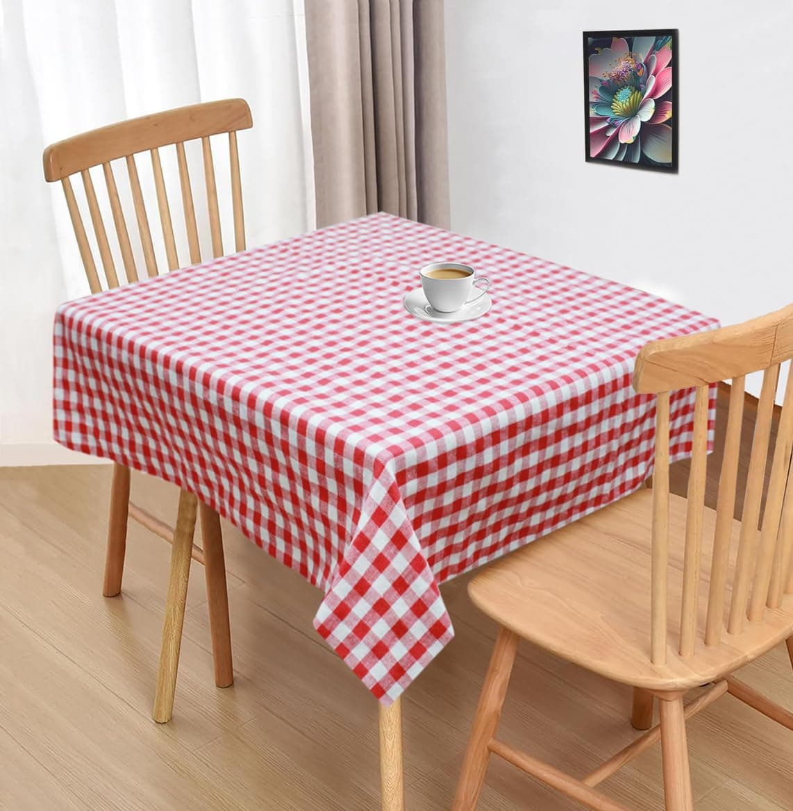 Oasis Home Collections Cotton gingham Square Table Cloth - (Red, Pack of 1) 2 Seater