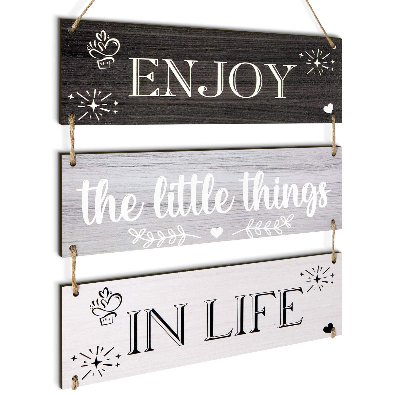 Jetec Enjoy The Little Things in Life Wall Decor,family Hanging Wood Sign Rustic Wooden Wall Decor Board Decorative Plank Hanging Sign for Living Room Bedroom Outdoor(Gray Series)