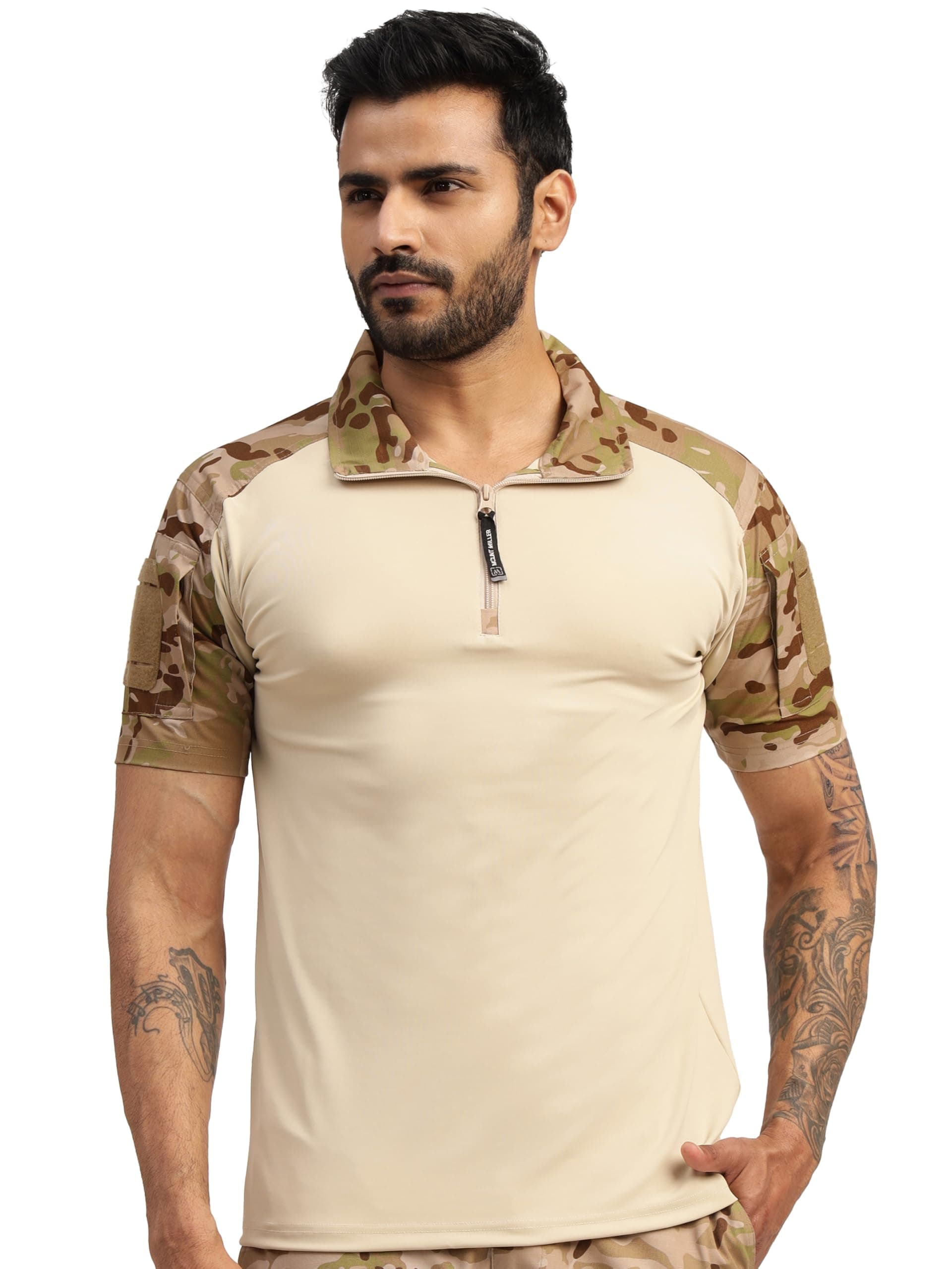 MOUNTMILLER Men's Short Sleeve Ripstop Tactical Polo T-Shirt | Anti-Odor | Moisture-Wicking | UV Protective| Ideal for Hiking & Trekking, Outdoor