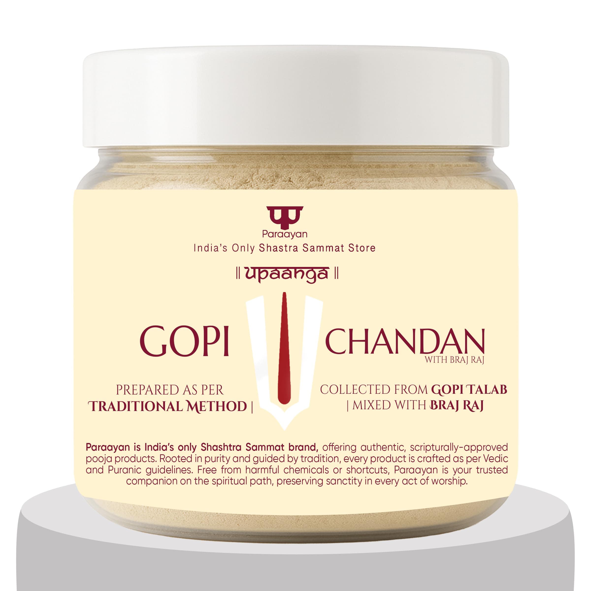 Paraayan Gopi Chandan Original White Chandan Powder for Tilak & Pooja | Safeed Chandan Vaishnav Tilak from Gopi Talab Mixed with Braj Raj | Krishna Vishnu Ram Chandan Tilak | Pure Chandan Powder
