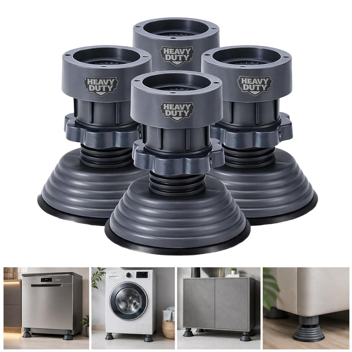 Vivela Washing Machine Vibration Absorber Pads Set of 4 with Height Adjustment | Anti-Slip Shockproof Rubber Feet Stand | Noise & Vibration Reduction for Washing Machine, Refrigerator & Furniture