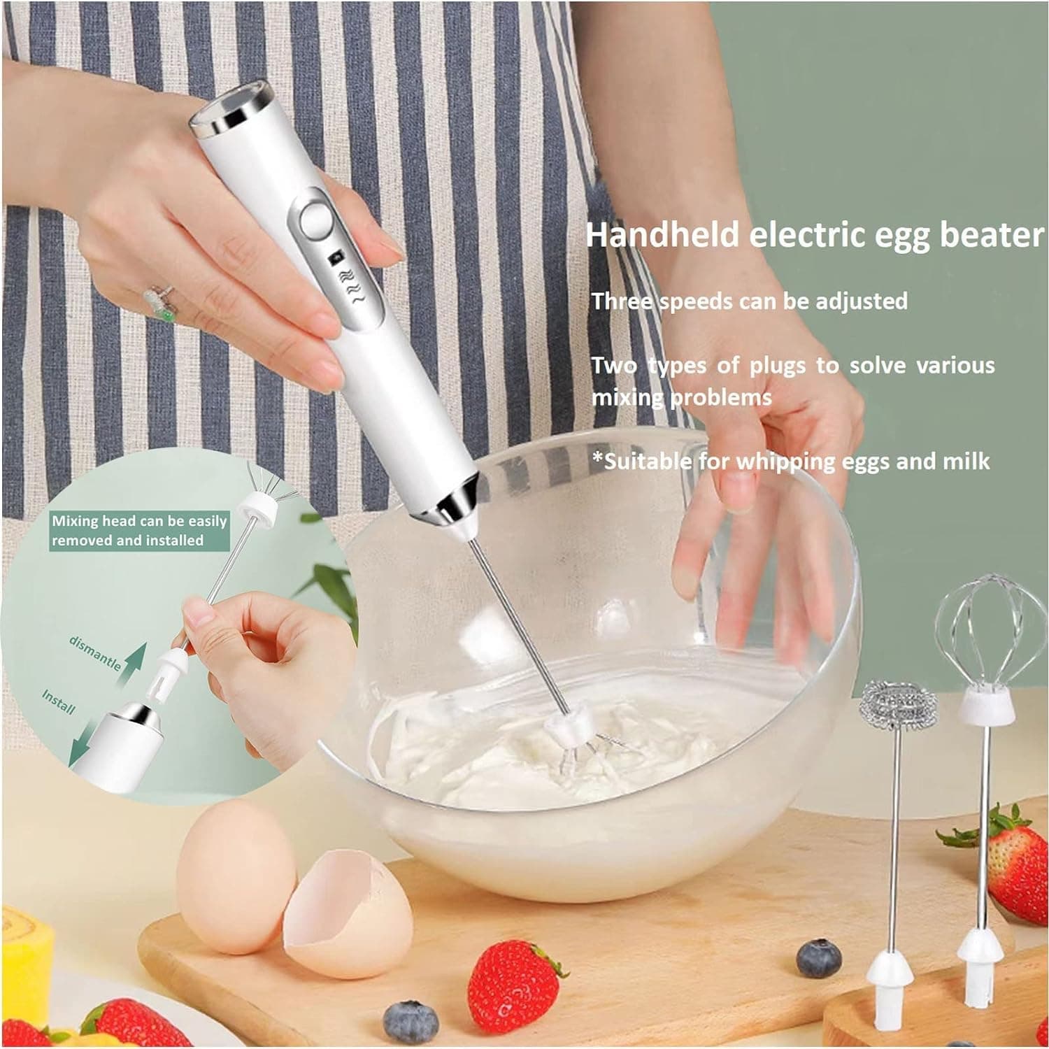 Konquer TimeS Rechargeable Handheld Milk Frother 3 Speed Electric Coffee Frother with Dual Whisks, Stand-Up Design for Lattes, Cappuccinos, Cream, and Buttermilk, Rechargable 1200 mAh Batterie