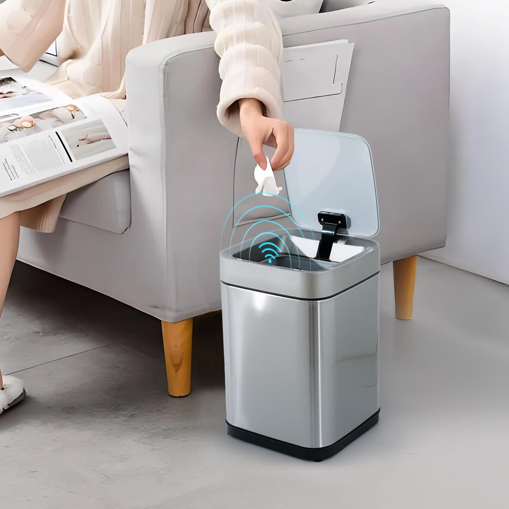 The Better Home 15L Stainless Steel Dustbin With Lid | 40Cm Automatic Dustbin For Kitchen, Bathroom, Bedroom, Home & Office | Silver,Open Top