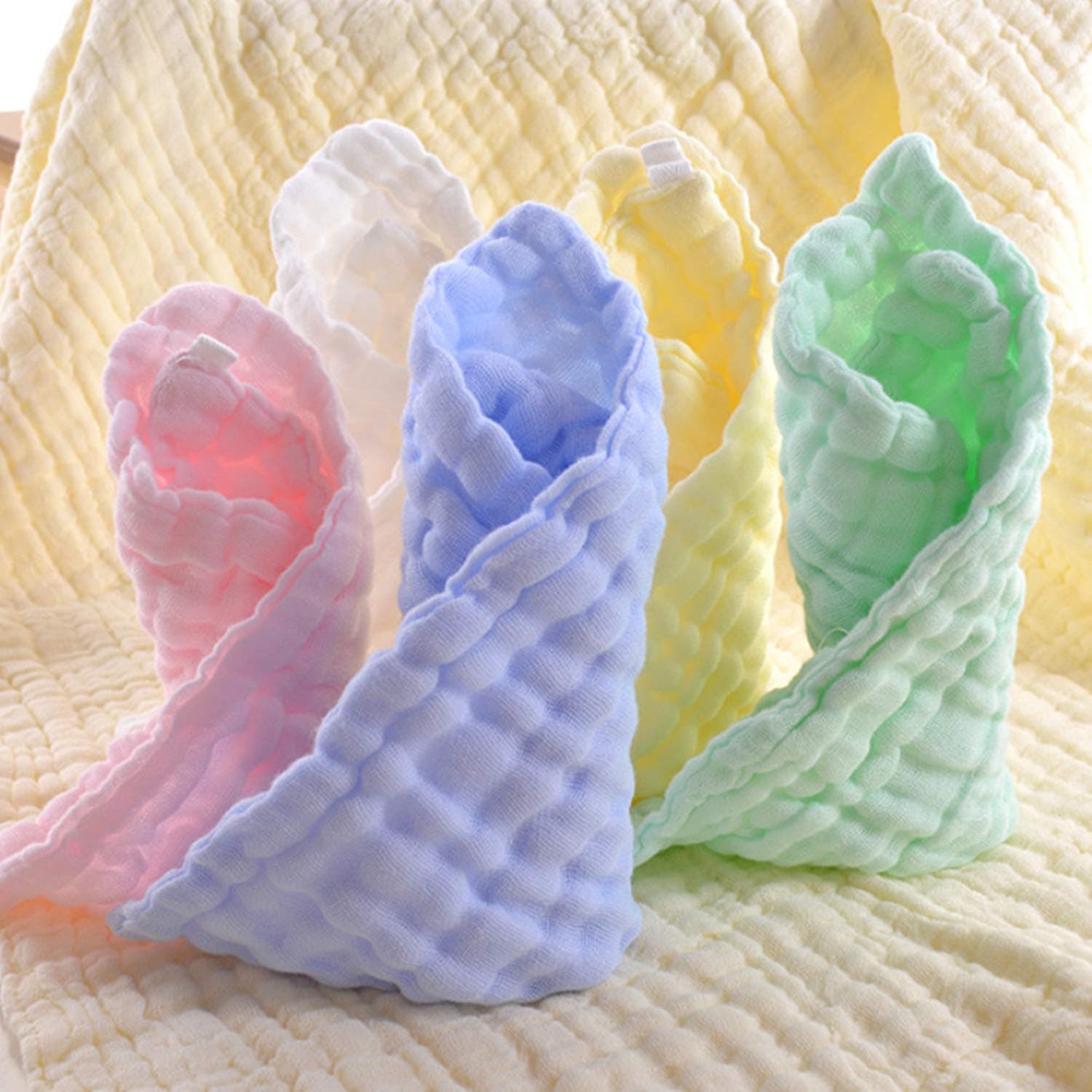 TERI BERI Muslin Cotton Face Towels for New Born Baby Extra Soft Hankies Reusable Napkins for Infants Toddlers Baby Care Soft & Absorbent - Pack of 5 (Multicolour)