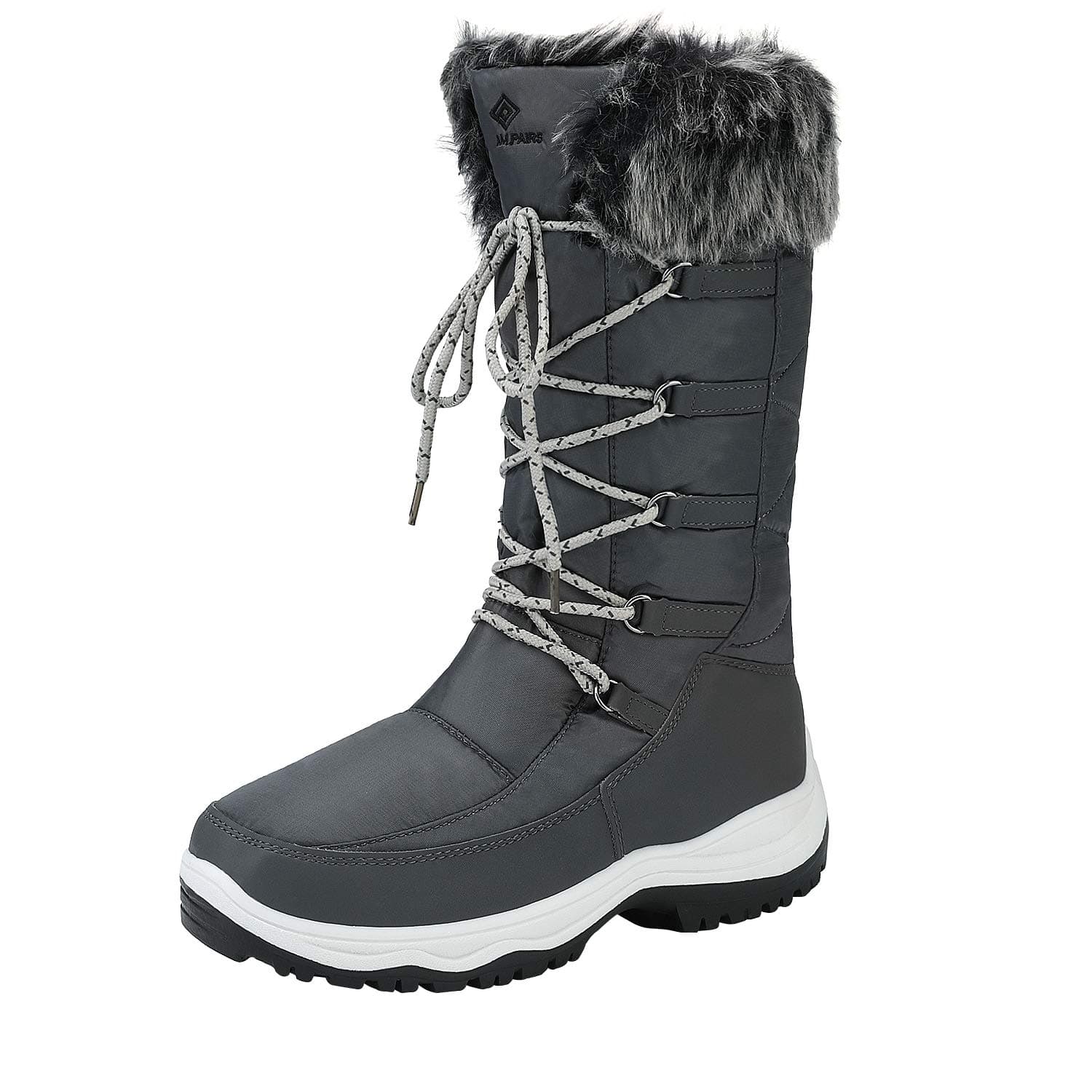 DREAM PAIRS Women's Warm Faux Fur Lined Mid-Calf Winter Snow Boots, Grey, 11