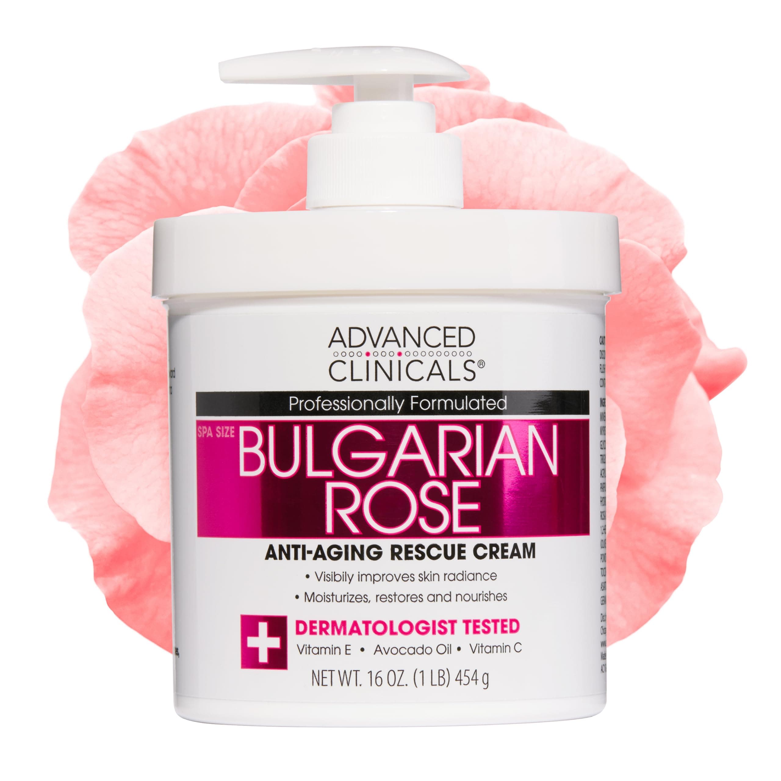 Advanced Clinicals Bulgarian Rose Oil Cream Anti-Aging Rescue For Face, Hands, Neck. Spa Size 16Oz (16Oz)