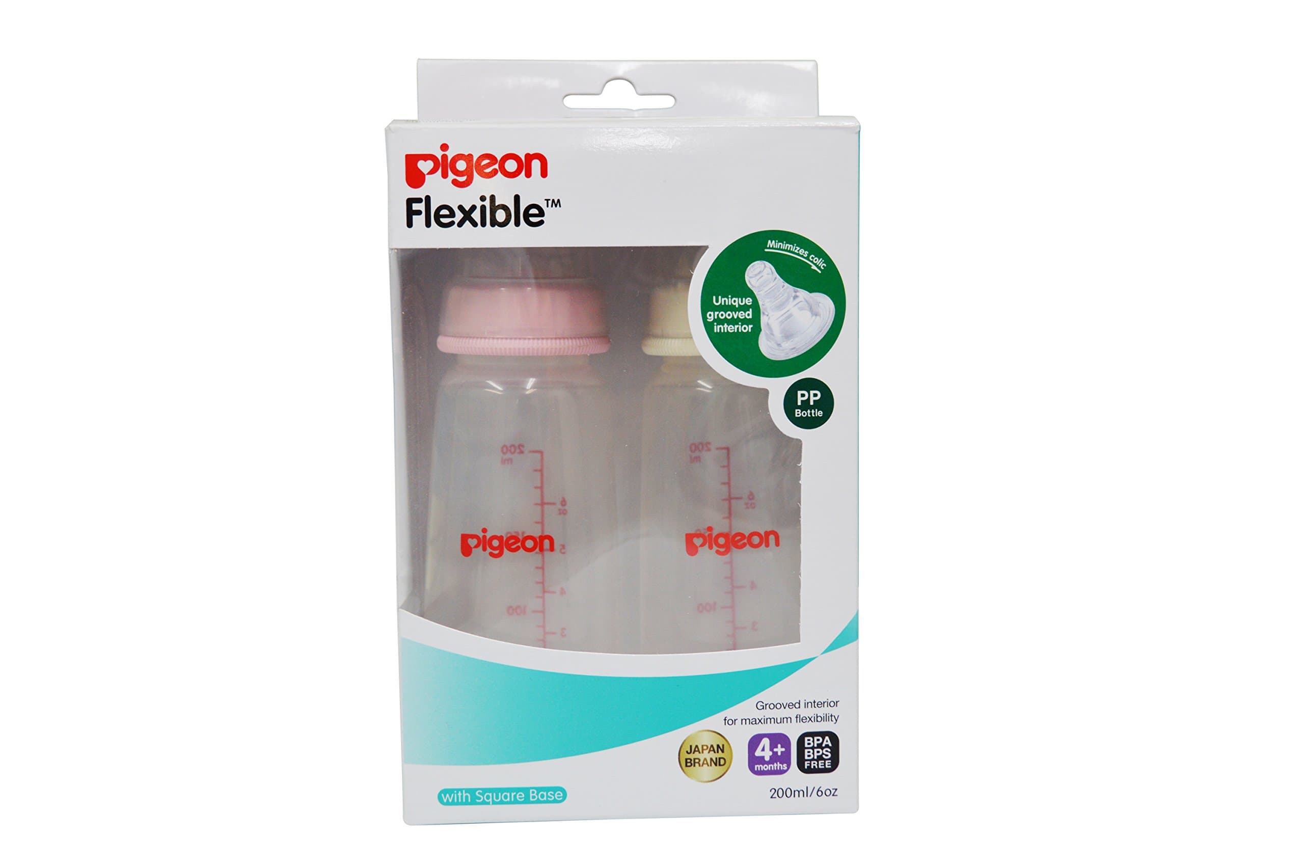 Pigeon Peristaltic Nursing Bottle Twin Pack (Pink/White) - 200 ml