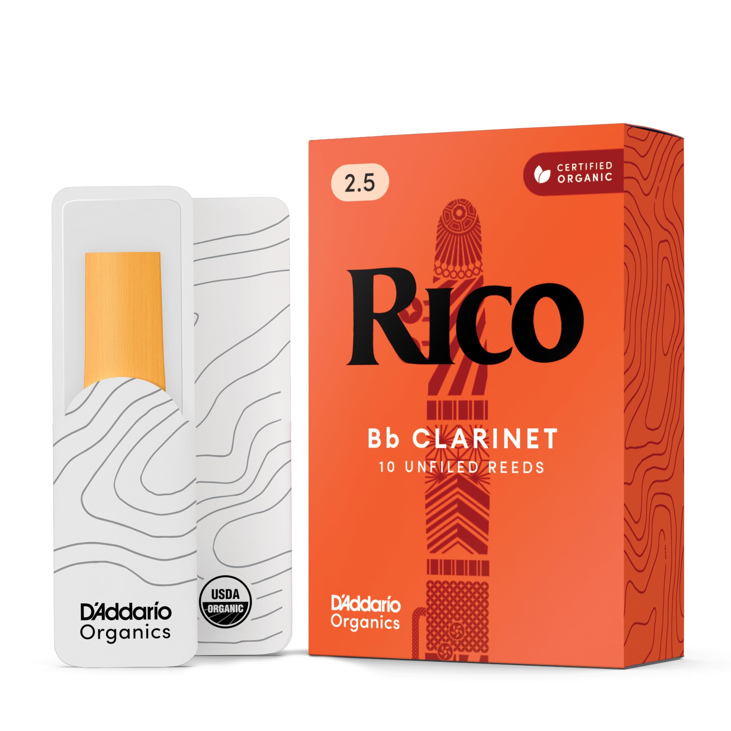 Rico by D'Addario Bb Clarinet Reeds, Strength 2.5, 10-pack