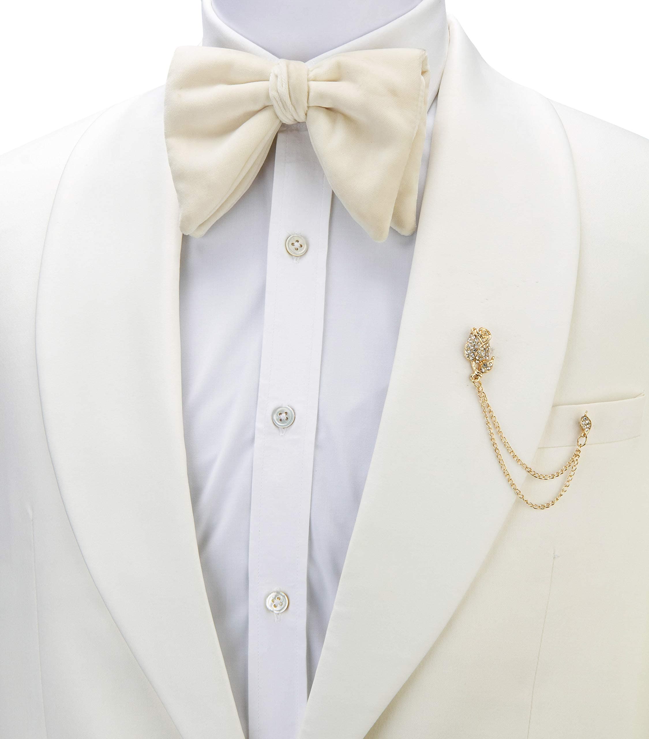 Knighthood Metalic Rose with Stone Leaf and Hanging Chain Lapel Pin Brooch for Men